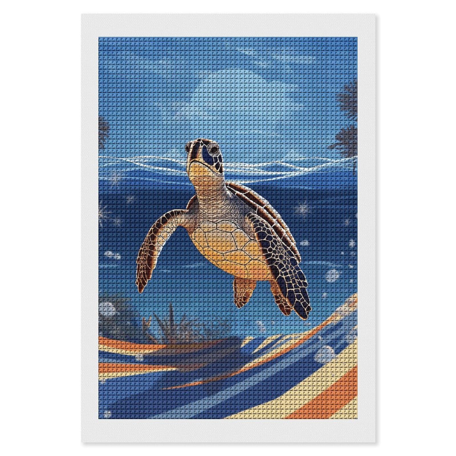 Turtle on The Beach Diamond Art Kits for Adults, DIY 5D Diamonds Painting Kits for Beginner, Round Full Drill Diamond Dots Painting, 8"x12" Diamonds Pictures Gem Art and Crafts Wall Decor