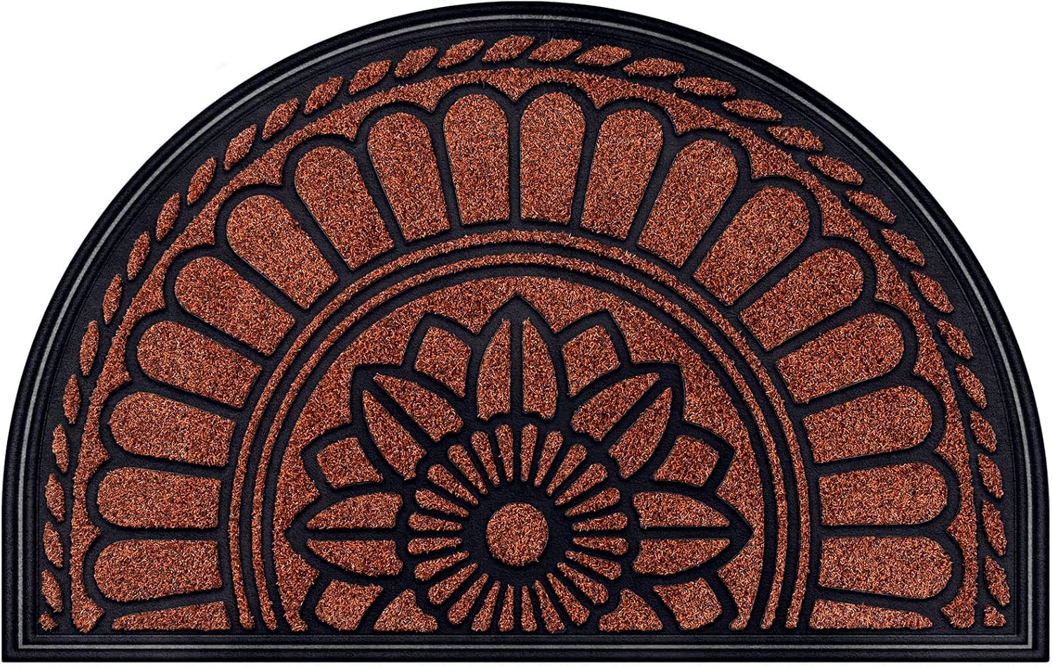 Mibao Half Round Door Mat, Non-Slip Welcome Entrance Way Mat, Durable Rubber Door Mats, Low-Profile Heavy Duty Doormat, Half Circle Mats for Garage, Patio, High Traffic Areas, 24" x 36", Maroon