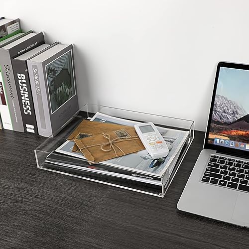 Miniatura 5 de BTSKY Bandeja multiusos A4 para archivos, organizador de acrílico transparente, elegante, tamaño carta, documentos, revistas, archivos, cesta