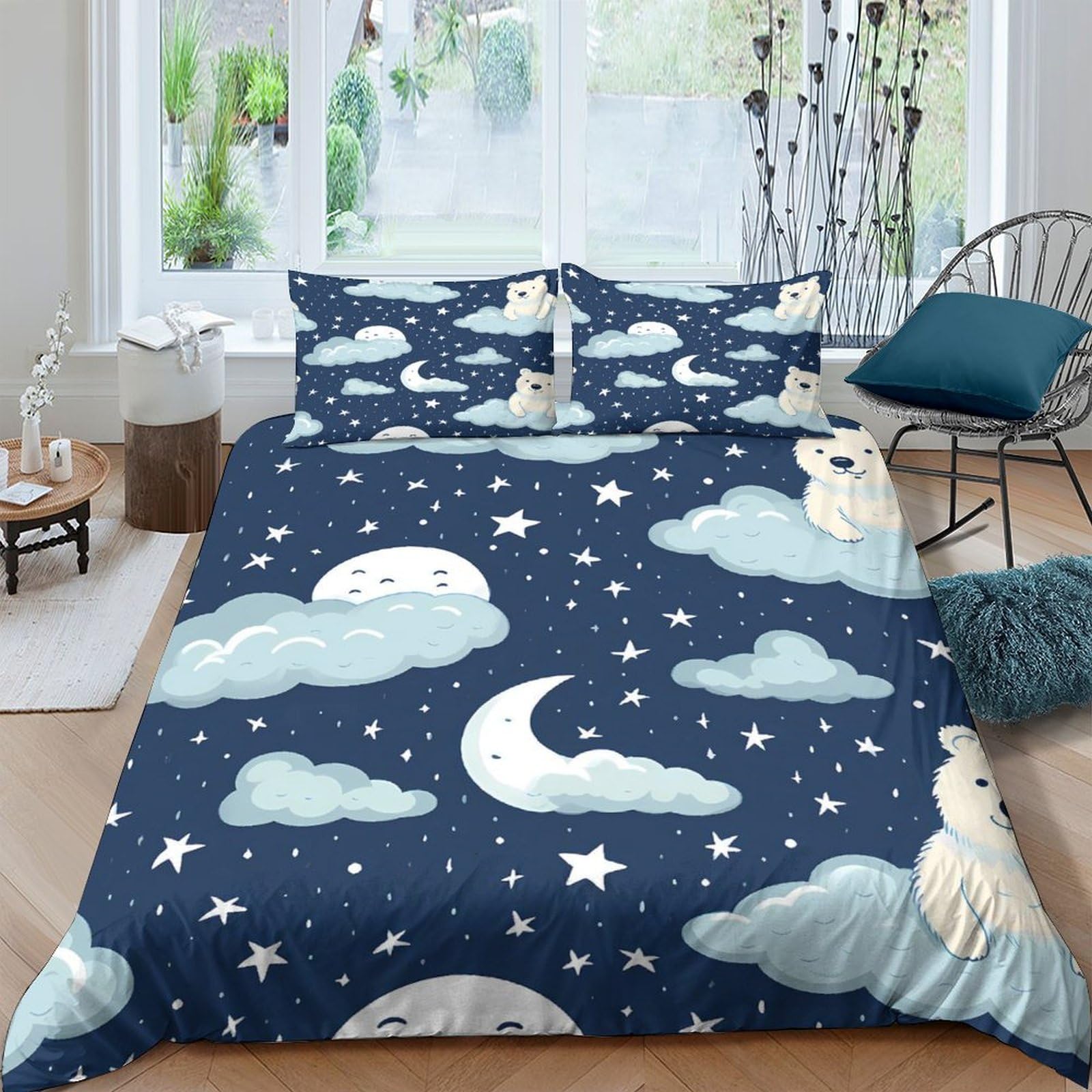 Ctjqhvkz Style-5 3D Printed Night Sky Moon Fitted Sheet Microfiber Soft Wolf Stars Mattress Cover For Bedroom Dorm Room Decor Single（135X200cm）