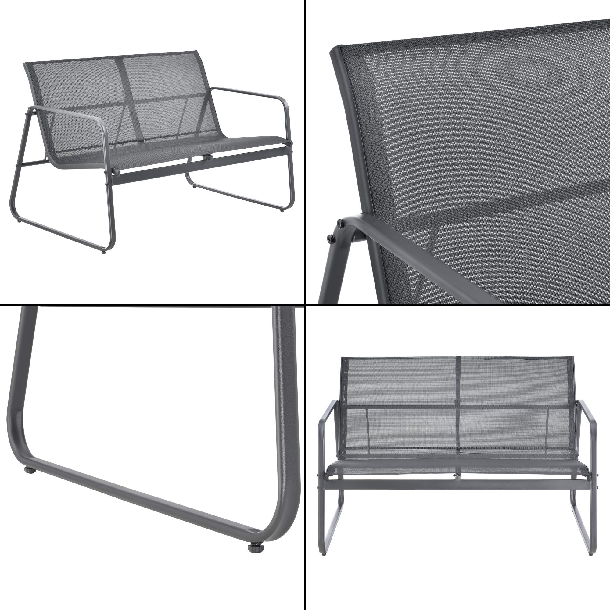 casa.pro Set Salottino per Uso Esterno Mobili da Giardino Terrazza Set Composto di Tavolo con Piano in Vetro, Divano e 2 Sedie Arredo in Textilene - Grigio