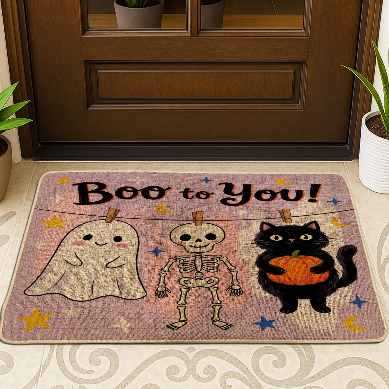 Tapete de bienvenida fantasma para decorar la entrada de tu hogar en Halloween