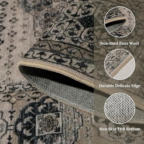 Miniatura 2 de Alfombra de área de 5 x 7 pies para sala de estar, lavable a máquina con parte trasera de goma antideslizante, alfombra delgada de pelo bajo,