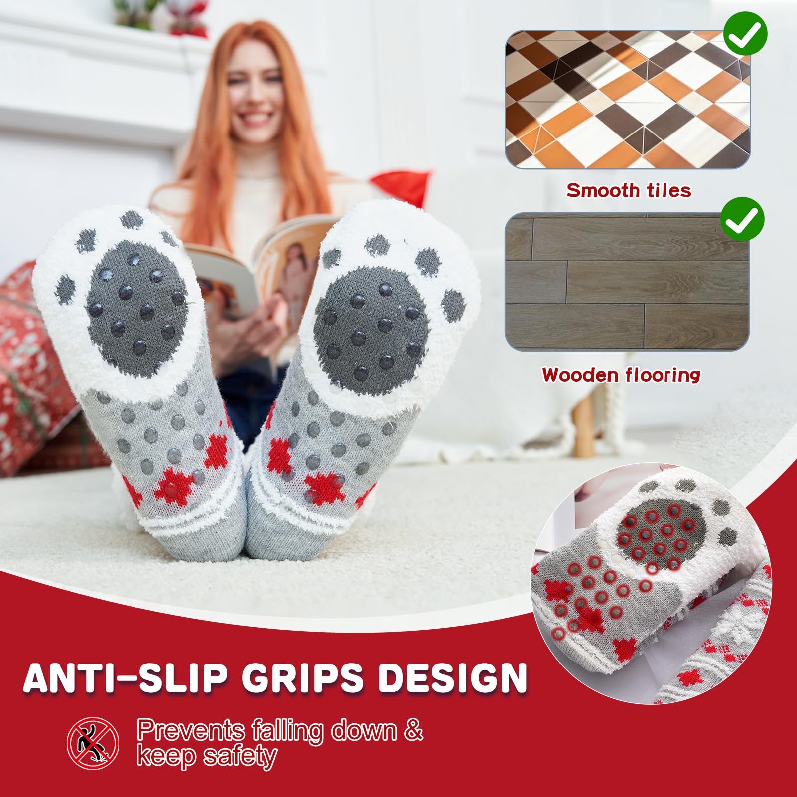 Calcetines Mujer Antideslizantes, Muy Suaves y Cálidos, Calcetines Mujer Invierno de Punto Para Estar por Casa Ropa Mujer Invierno, Regalos Para Mujer Adolescentes