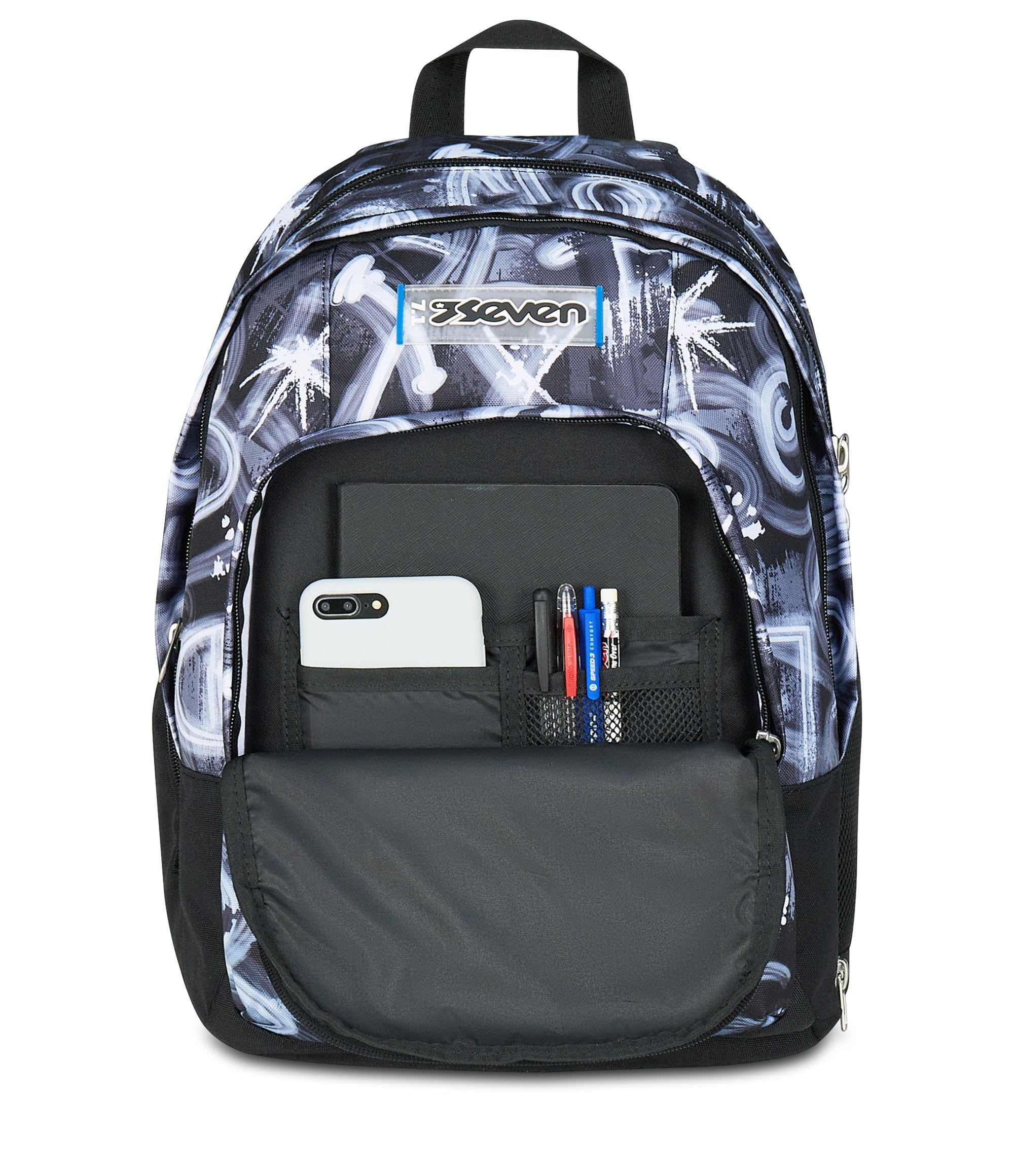 Seven Zaino Scuola Dual Detach, Grigio Azzurro, Doppio Scomparto da 32 L, Con Tasca PC, Tasca Borraccia, Tasca Con Organizer e Scomparto Staccabile, Scuola Media e Superiore, Zaino Ragazzo