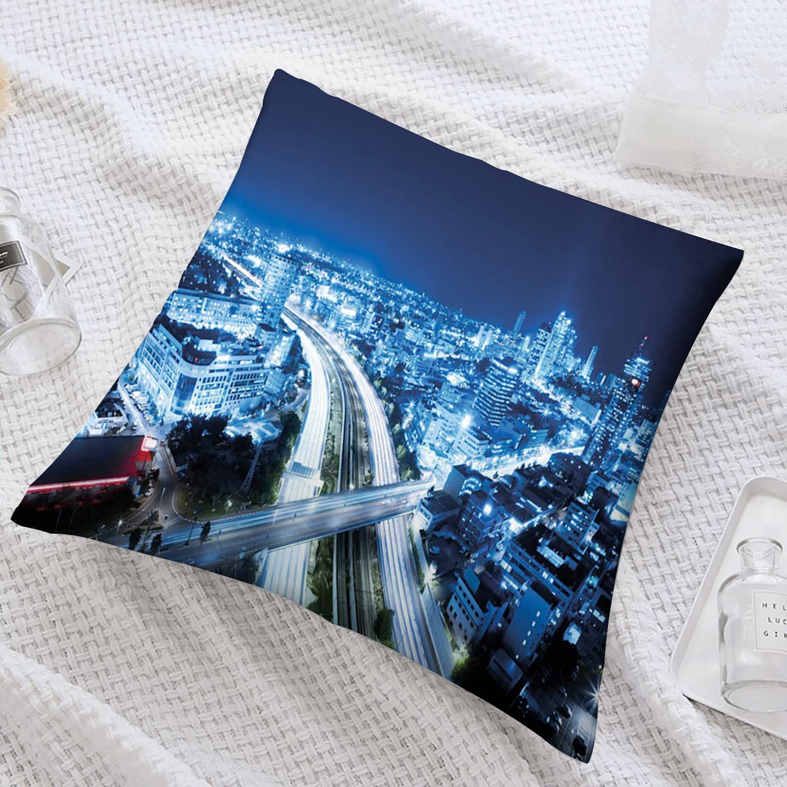 Cushion Covers 24X24In-Aerial View Tel Aviv Night Ayalon Highway City Life Modern Panorama Photo Throw Pillow Cases Square Creative Sofa Pillowcases Home Decor for Living Room Garden Couch,Sunset red