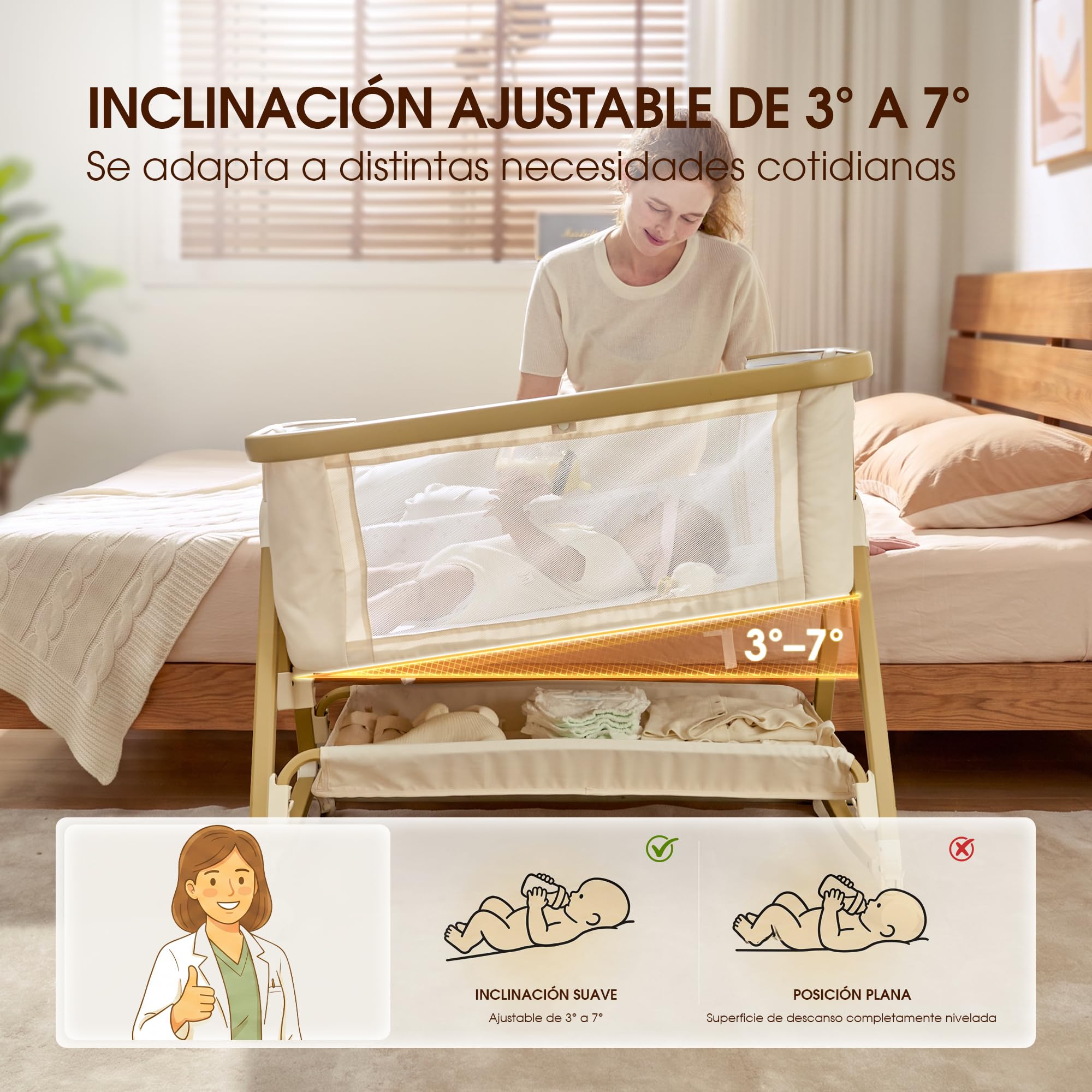 Maydolly Minicuna de colecho 3 en 1 con Ruedas para Cama de Matrimonio