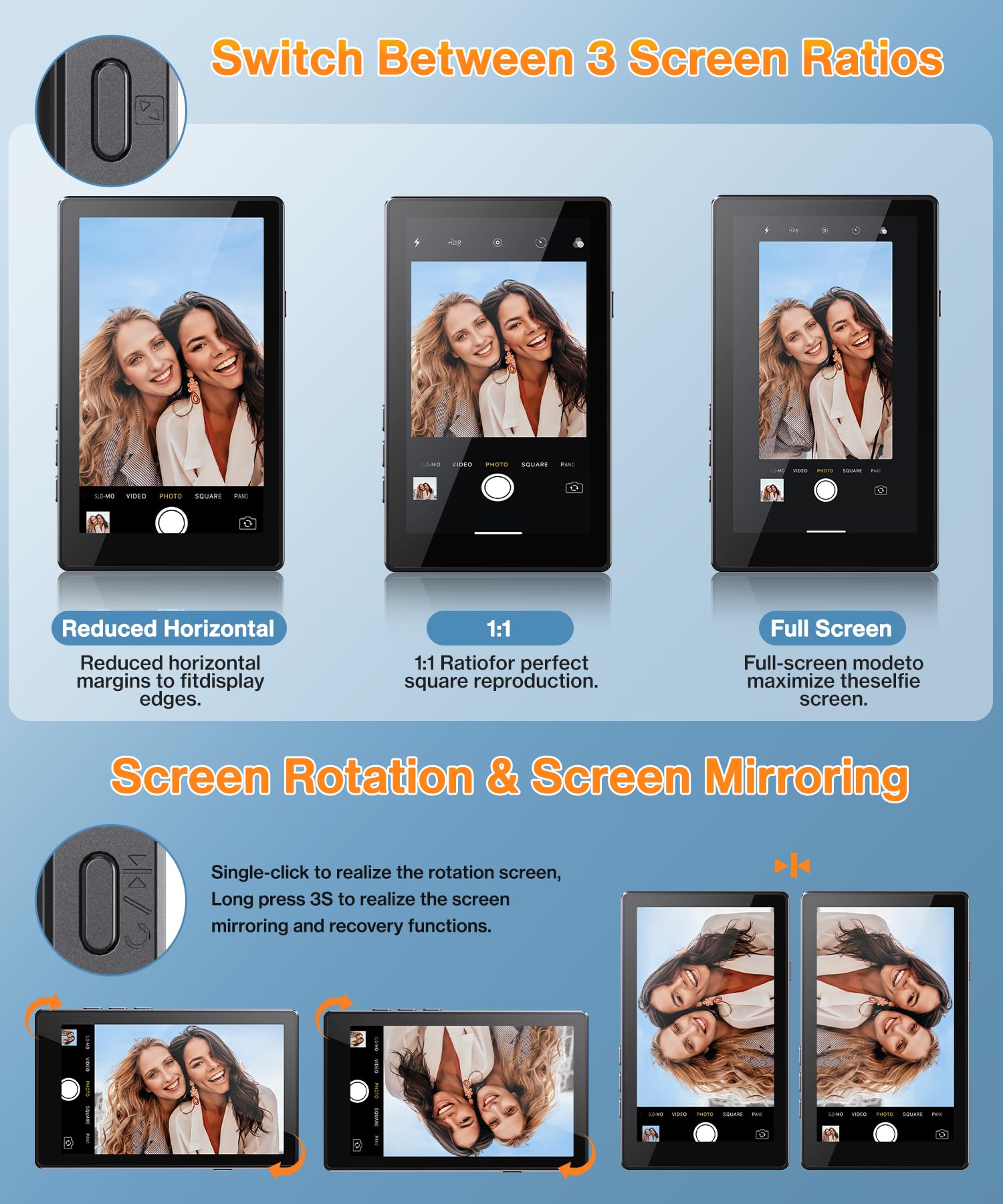 Phone Vlog Selfie Monitor Screen, Axrye Caméra arrière sans fil 1080P avec fixation magnétique et télécommande, haut-parleur intégré, compatible avec iOS, Android, YouTube, TikTok, streaming en direct