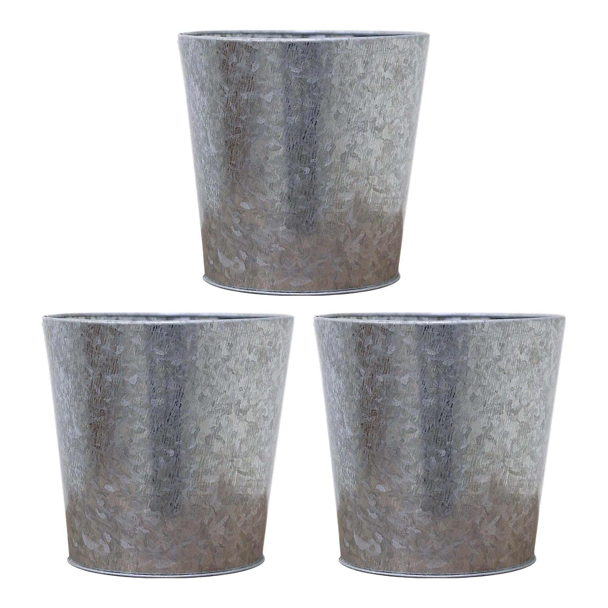 Hosley Set of 3 Galvanized Finish Bucket/Pots with PVC Liner 5" Dia x 4.75" H Ideal Gift for Floral Arrangements Wedding Home Office Party DIY Indoor
