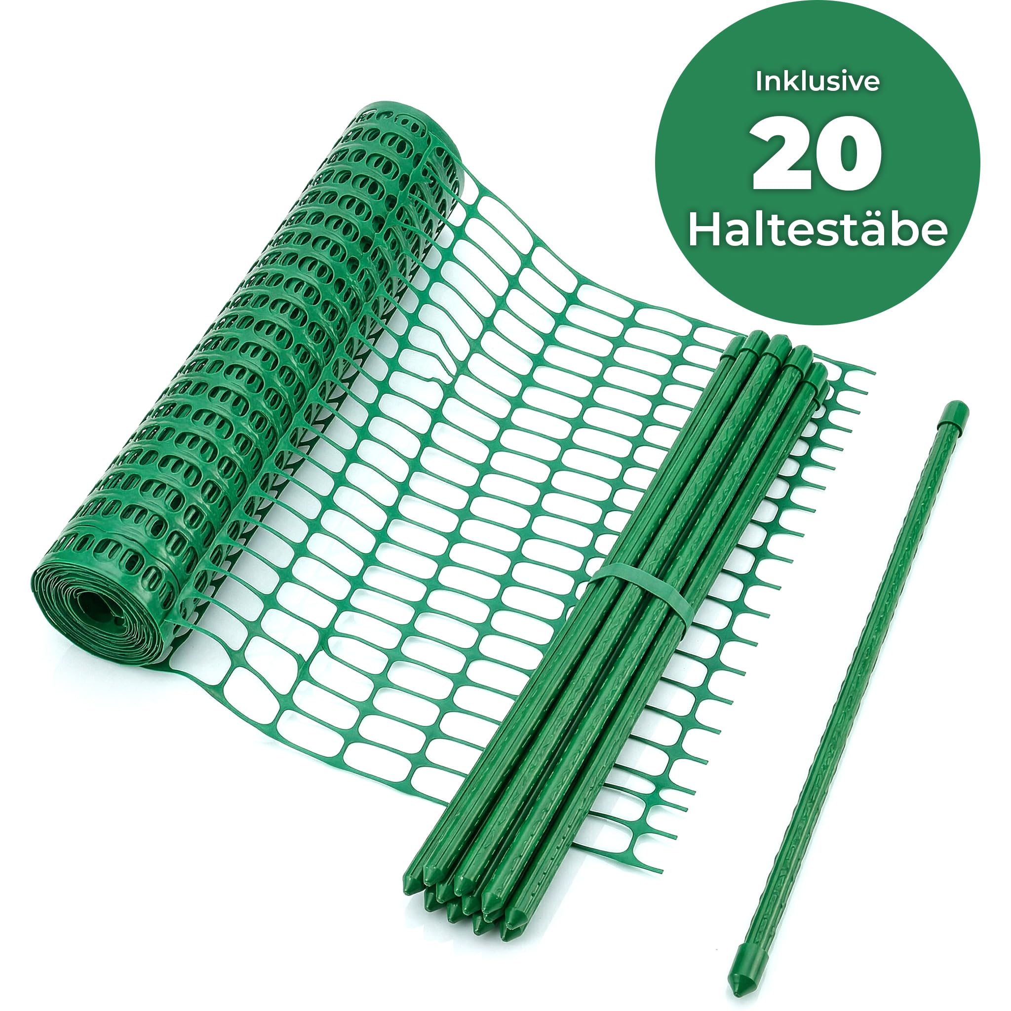KARAT clôture de signalisation – clôture Mobile avec 20 piquets et Colliers de Serrage – Filet de Chantier et Jardin Chester (Vert, Kit Complet 50 m avec 20 piquets Inclus)