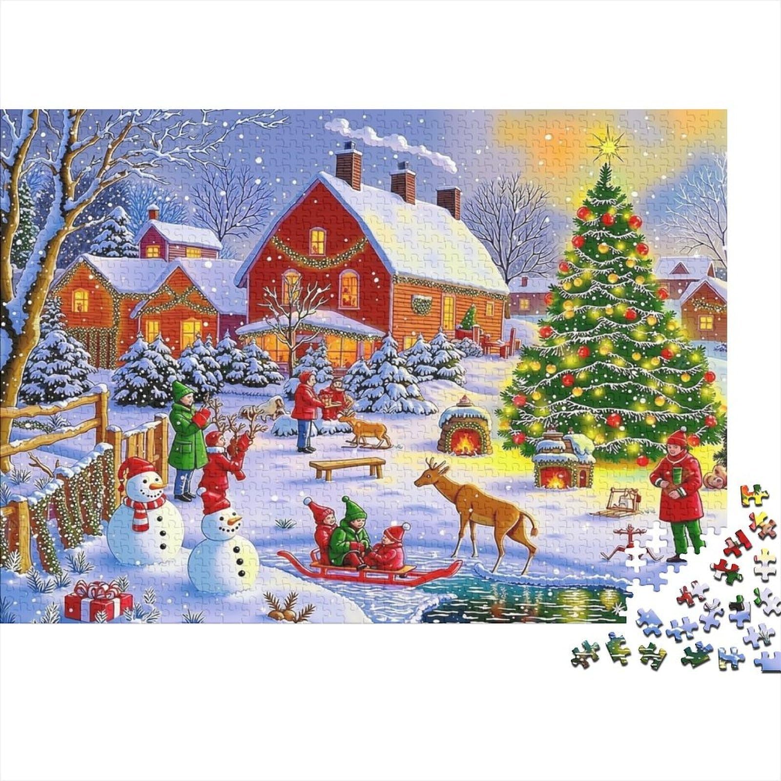 Christmas Village Scene 1000 Piece Jigsaw Puzzle for Adults Winter Holiday Family Puzzle Game Paper Relaxing Home Decor Gift 38x26cm/1000pcs