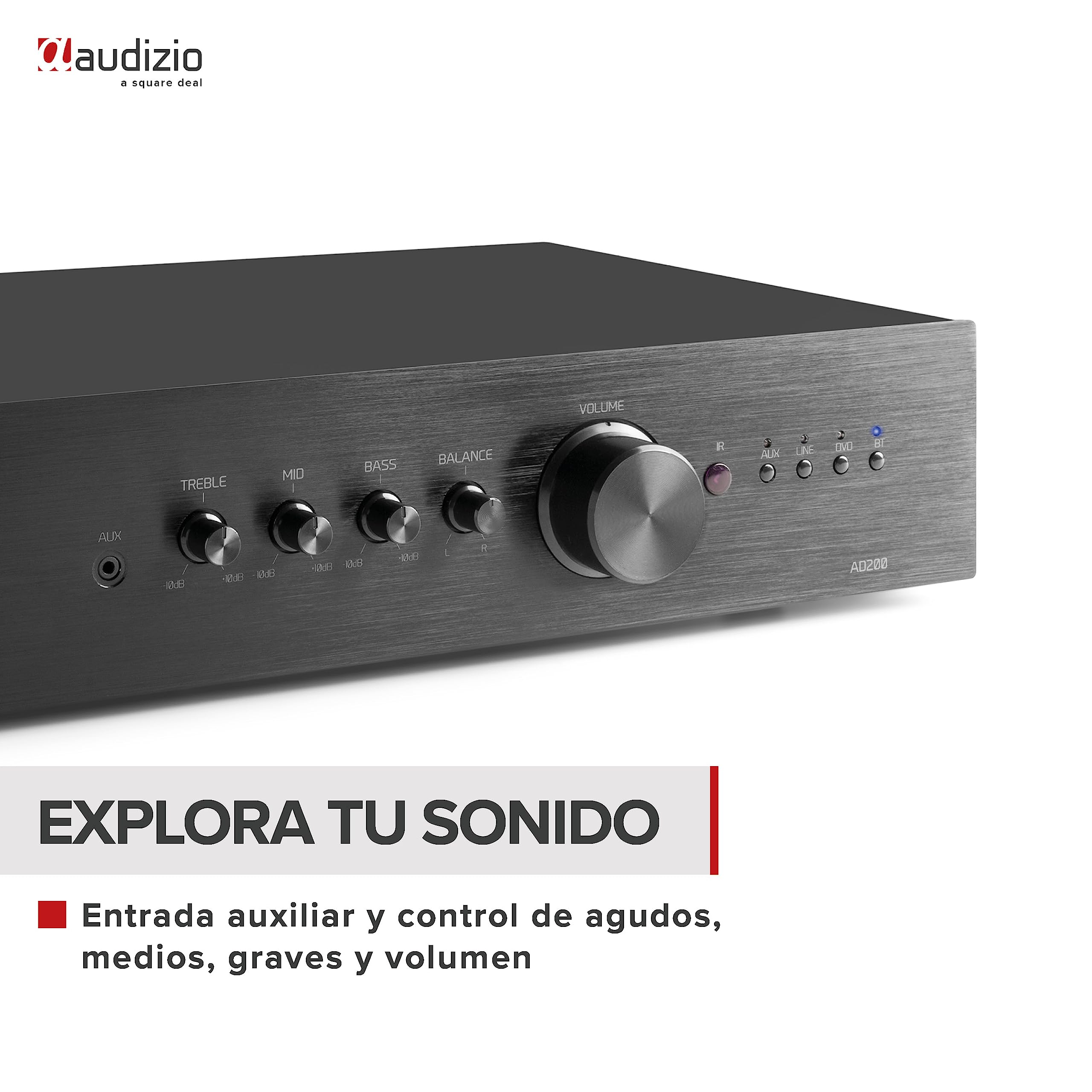 Audizio AD200B Amplificador estéreo Hi-Fi 2 x 200 vatios, Amplificador Bluetooth para Altavoces y Sistema Hi-Fi, Amplificador, Amplificador Hi-Fi, Amplificador de Audio con función Bluetooth, Negro