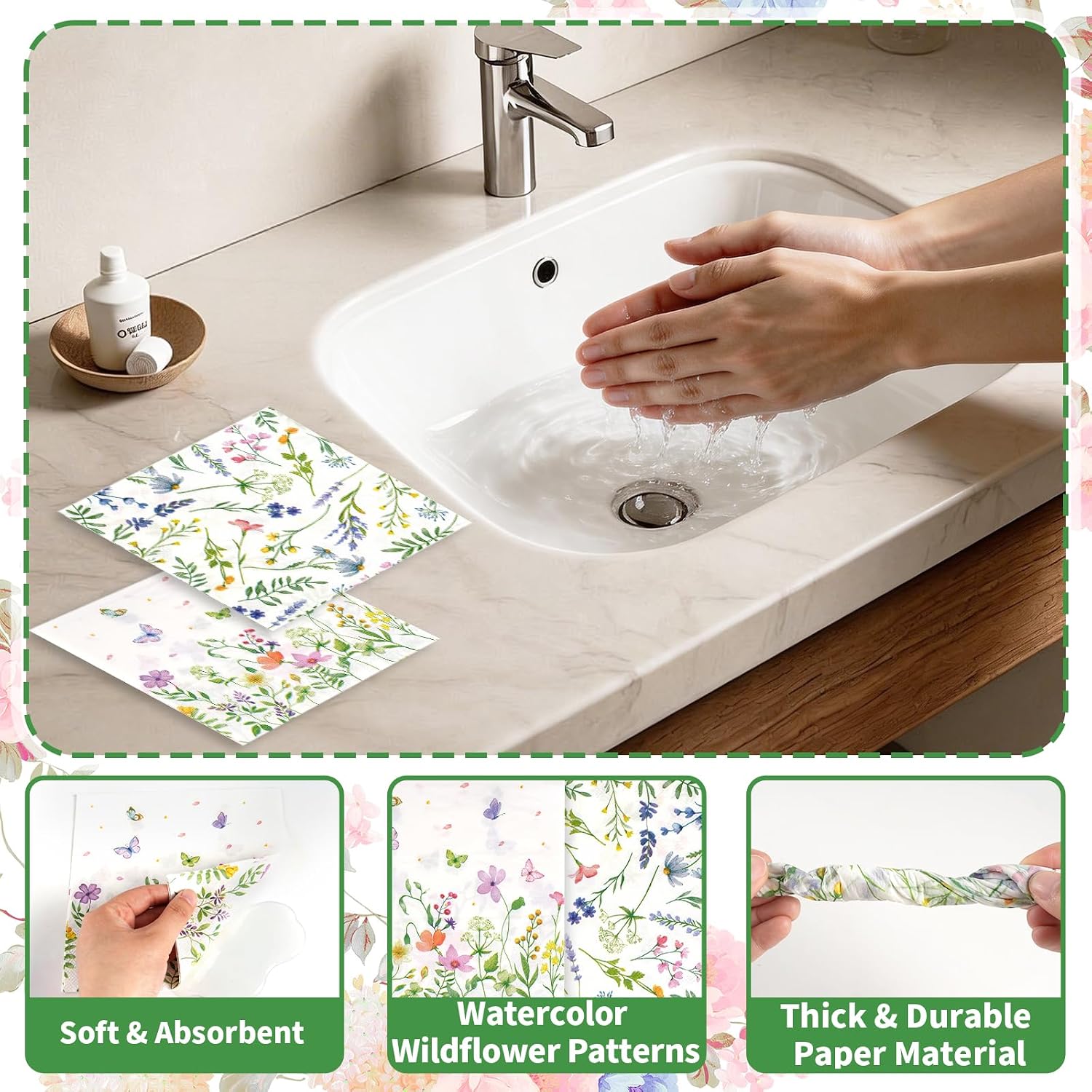 Floral Paper Napkins, Wildflower Party Napkins 200 Pack, 13 X 13 Inches image 4