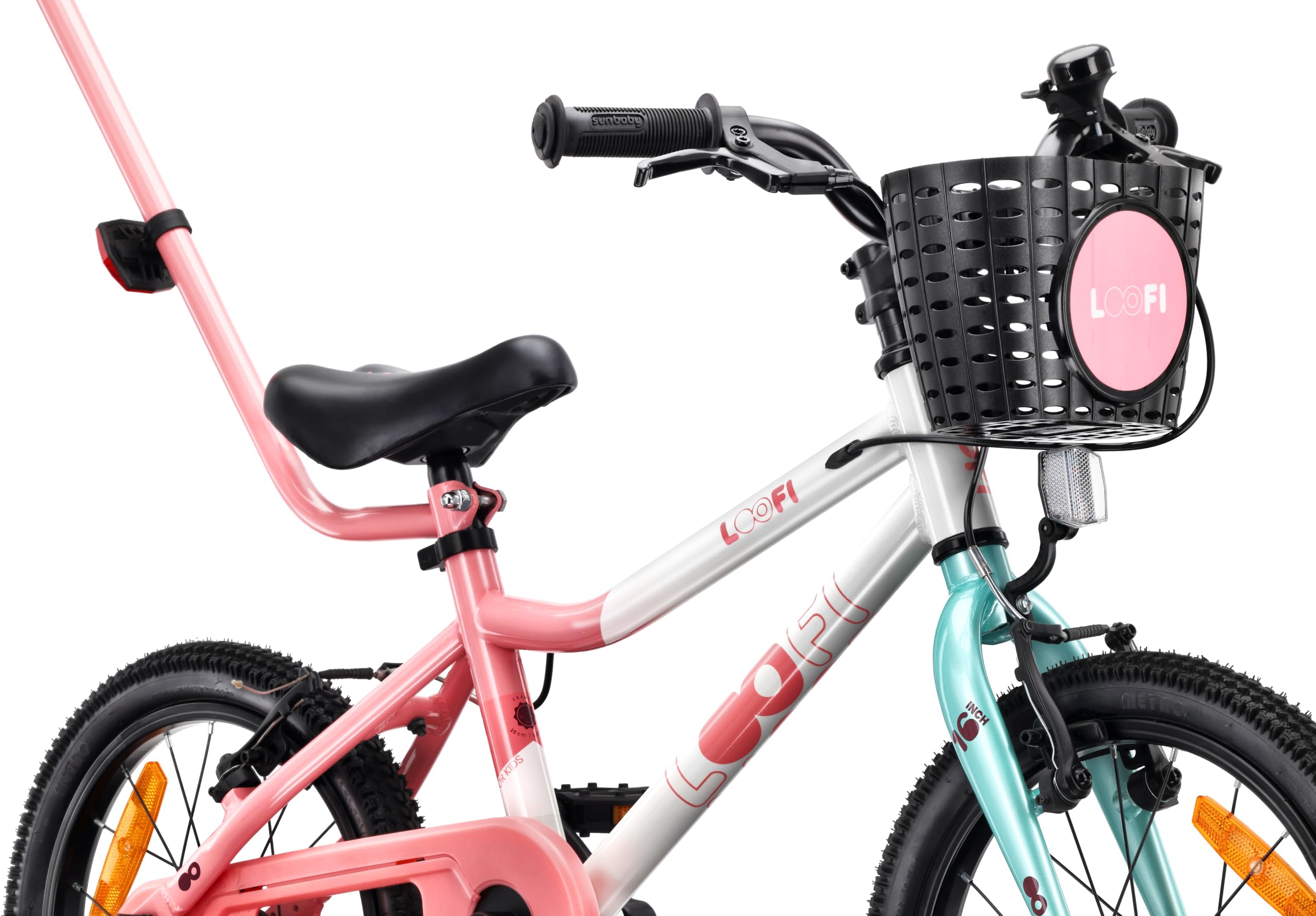 sun baby Bicicletta Bambini LOOFI 12 14 16 Pollici, Bambina e Bambino 2-6 Anni, Max 50 kg - Telaio leggero in alluminio, con rotelle, cestino, campanello, adesivi