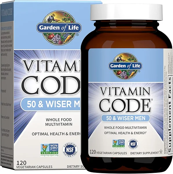 Garden of Life Multivitamin for Men - Vitamin Code 50 & Wiser Men's Raw Whole Food Vitamin Supplement with Probiotics, Vegetarian, 120 Capsules 120 Count (Pack of 1)