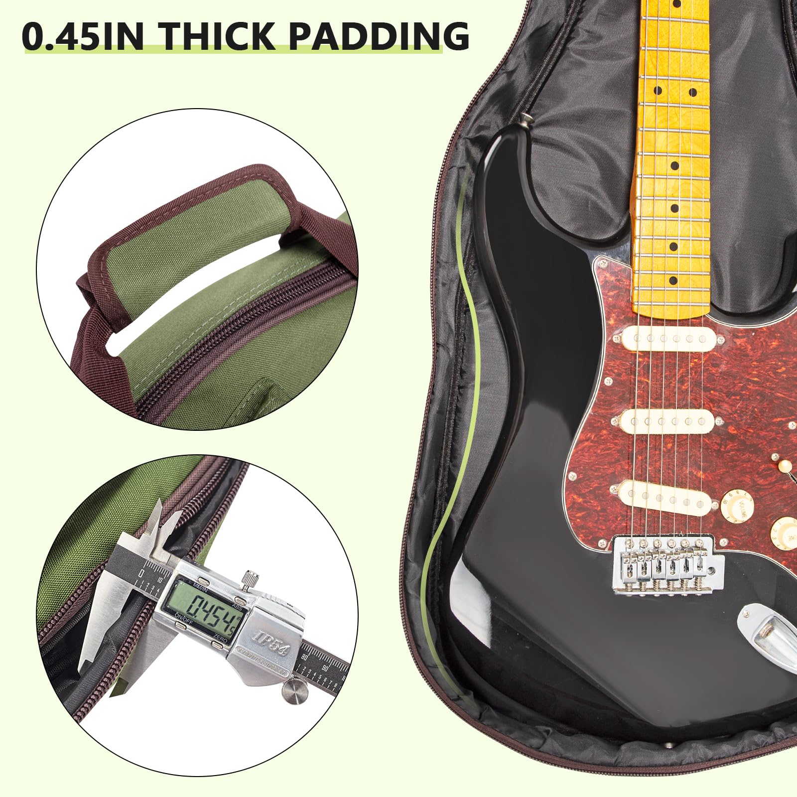 MUZNOTE Tasche für E-Gitarren, verstärkt, 1,2 cm dicker Schaumstoff, weich gepolsterte Gitarrentasche mit 4 Taschen, Gigbag für E-Gitarre, Nacken-Halterung, Schlaufe für 39 E-Gitarren