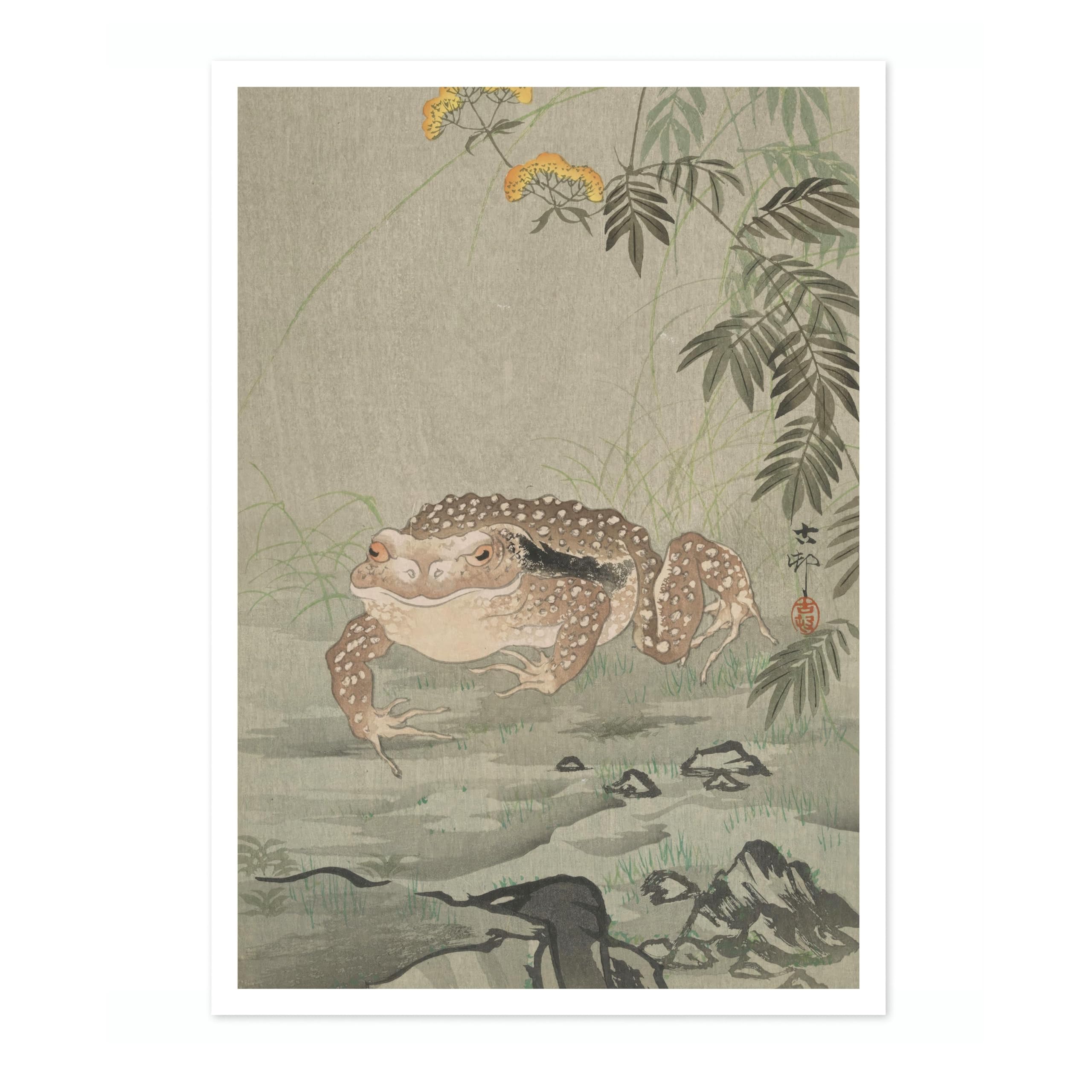 Toad Next To A Flowering Plant Ohara Koson Poster, Japanese Woodblock Ukiyo-E Print, Vintage Nature Art Picture Animal Painting Wall Art, Artwork Home Decor, A1 (Print Only) - 84.1x59.4cm — image 1