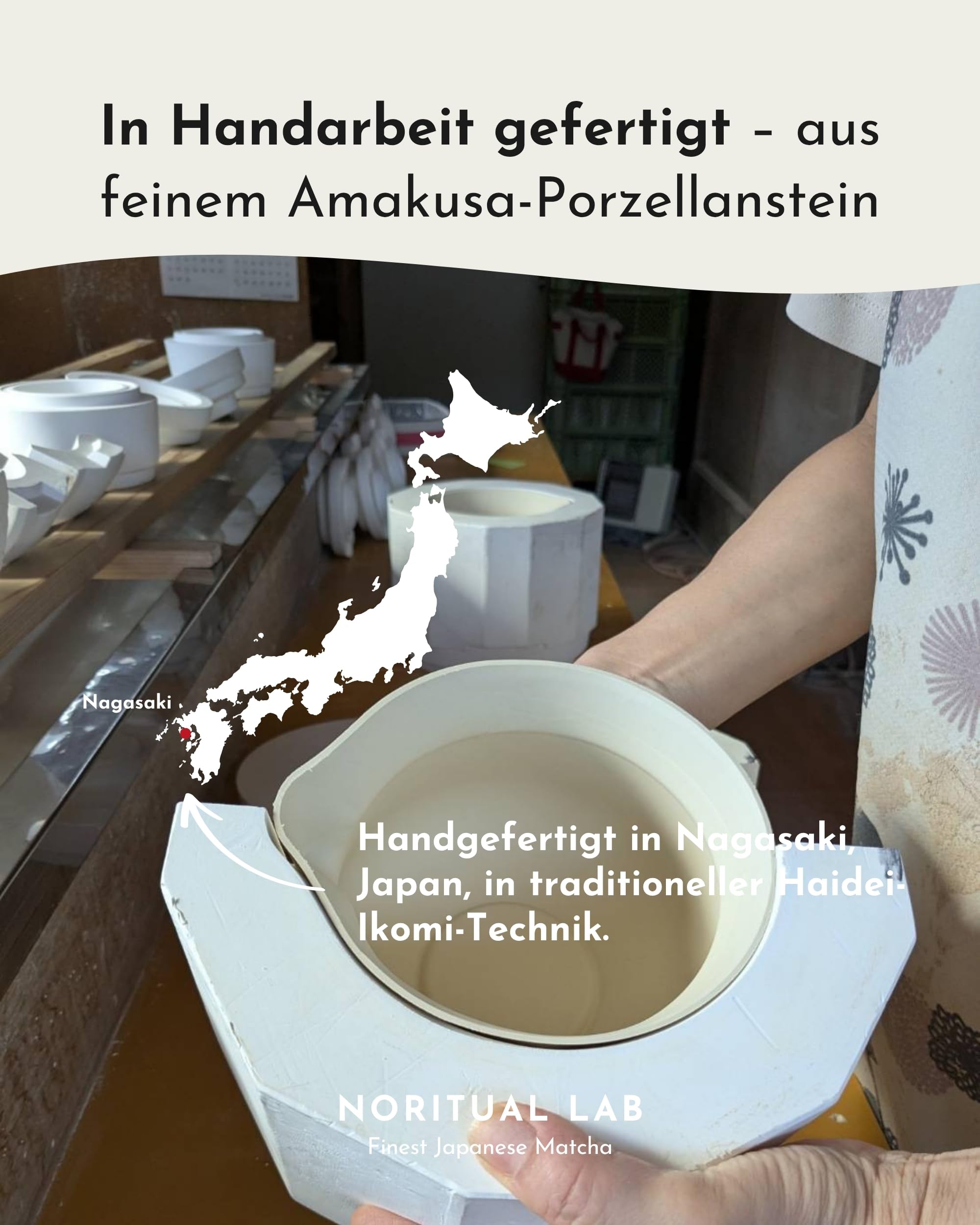 NORITUAL LAB Matcha Schale mit Ausgießer - Handgefertigte Teeschale aus Japan - Präziser Ausguss für Matcha Latte
