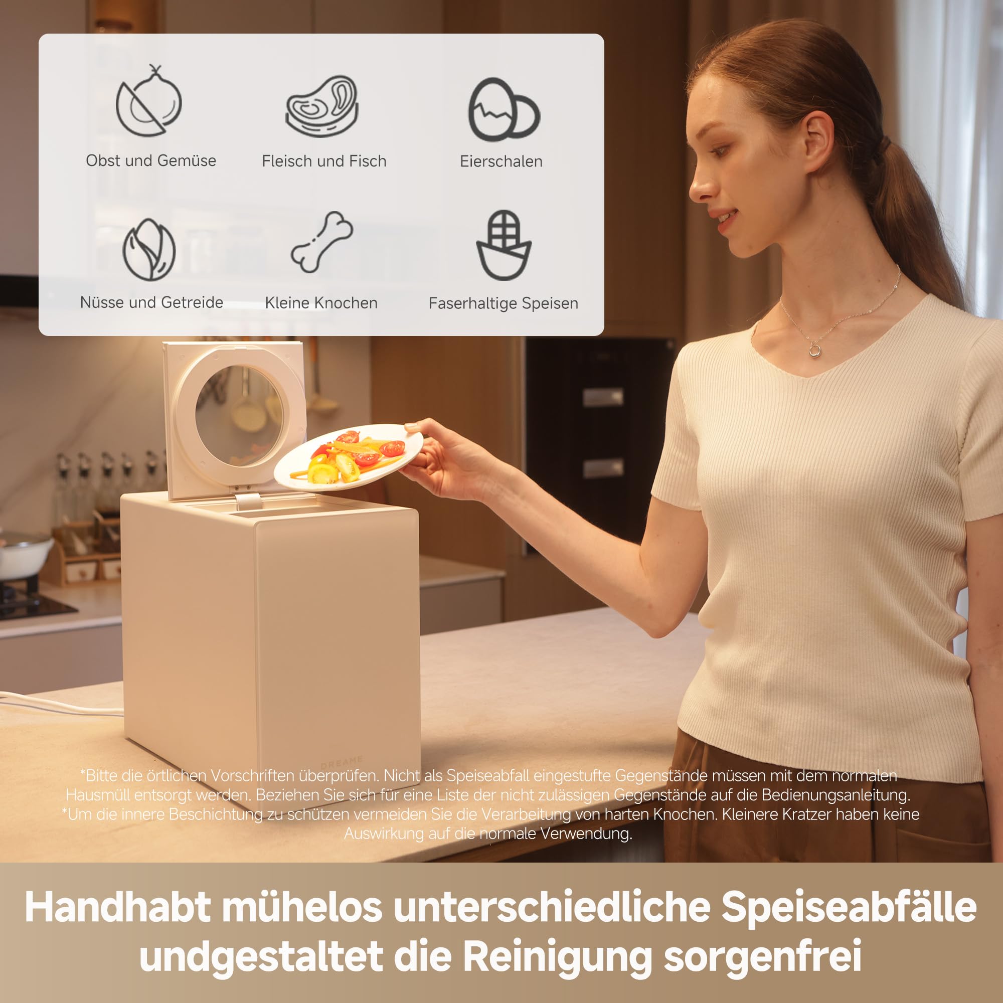DREAME SF25 – Speise-Entsorger, Trion- Dreiklingensystem, Kohlefilter, Geruchssteuerung, 2,5 l-Volumen, Selbstreinigend bei Hochtemperatur, Kompaktdesign, leises 27 dB(A-Design, Sicherheitssperre