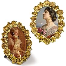 Vintage Picture Frame with Gold Floral Border, Oval Shape, 5 x 7 Inch, Exquisite Craftsmanship with Secure Buckle golden