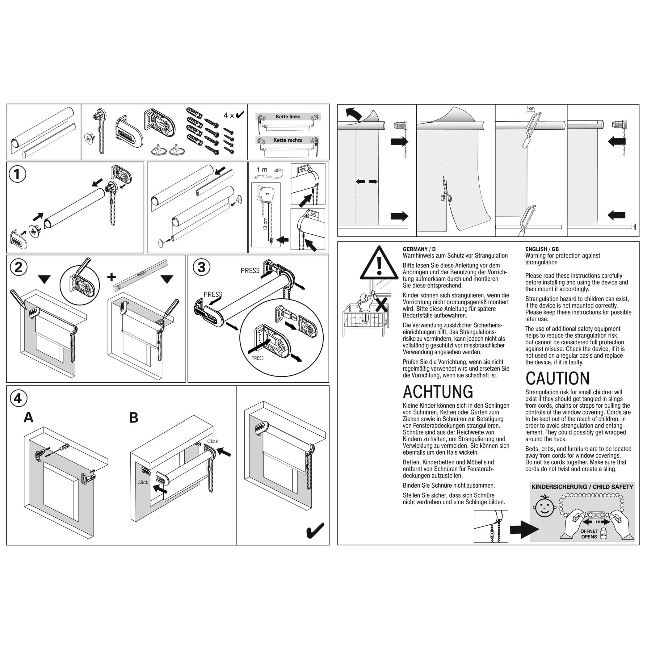 Gardinia Tenda Oscurante a Rullo con Catenella Laterale, Installazione a Parete, soffitto o nicchia, Opaca, Kit di Montaggio Incluso, Bianco, 182 x 180 cm (LxA), Tela