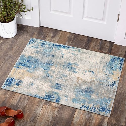 Lahome Alfombra moderna abstracta 2 x 3 alfombra lavable pequeña para puerta delantera para entrada, alfombra contemporánea de lana sintética Lahome Alfombra moderna abstracta 2 x 3 alfombra lavable pequeña para puerta delantera para entrada, alfombra contemporánea de lana sintética