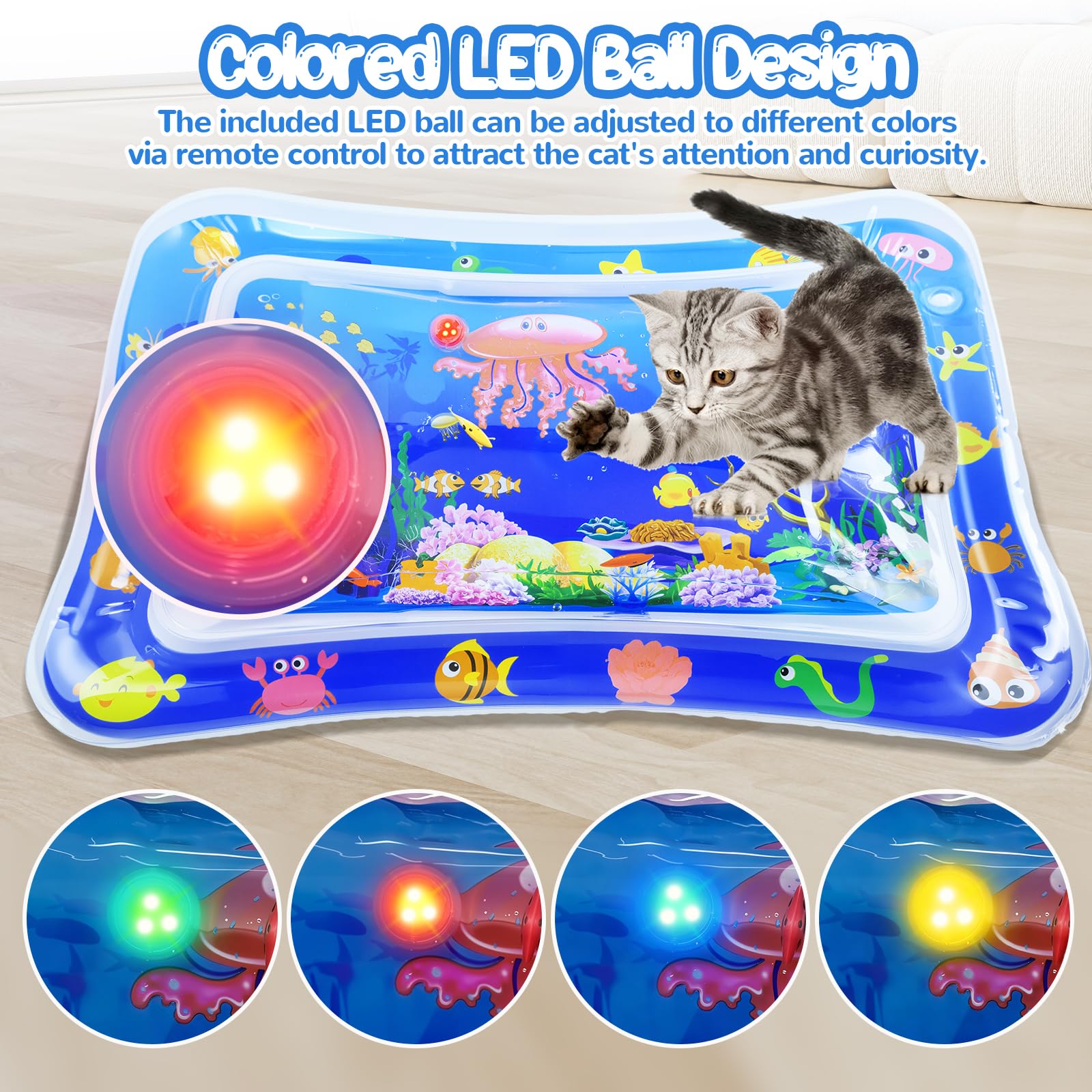 Tappeto Acqua Gatto, LED Tappeto Ad Acqua per Gatti, Tappetino Gonfiabile per Animali, Tappetino Sensoriale Ad Acquas per Gatti, Adatto per Uso Interno ed Esterno in Estate