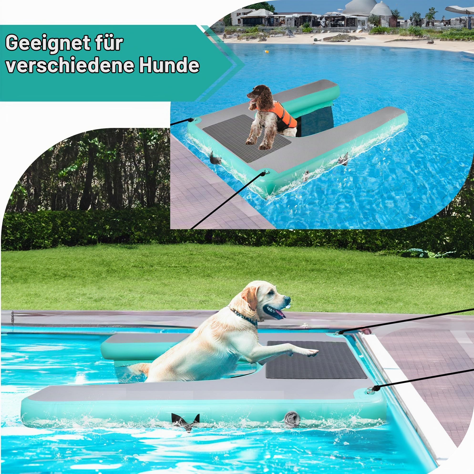 Hunde Wasserrampe,Große Aufblasbare Wasserrampe Pool Leiter100 kg | Extra Große Stufe Breite Welpen-Planke rutschfeste Hundeboot Schwimmende Leitermit für Hunde 100 kg für Pool,Boote,Docks,Seen