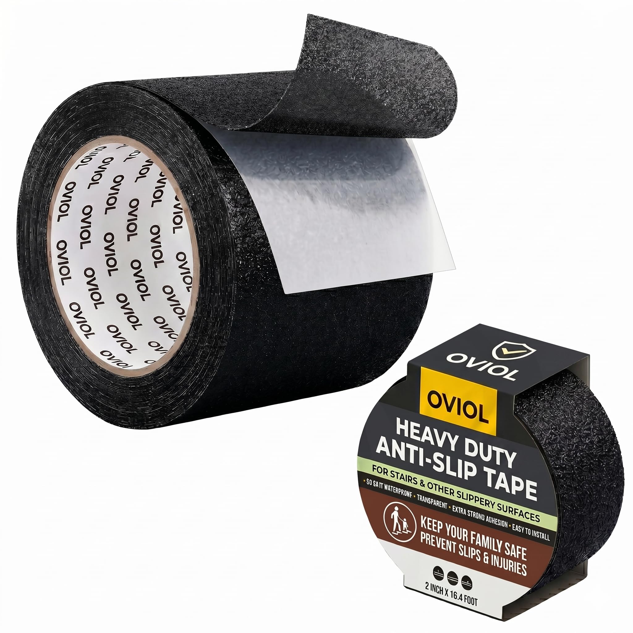 OVIOL Anti Slip Tape for Stairs Waterproof Stairs Anti Skid Strip for Granite Stair Anti Slip Vinyl Flooring, Heavy Duty 80 Grit High Traction, 2 Inch x 16.4 Feet (BLACK, PACK OF 1)-image-5