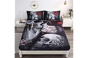 3D Dead Sugar Skull Girl Kissing Skull Home Bed Sheet Set
