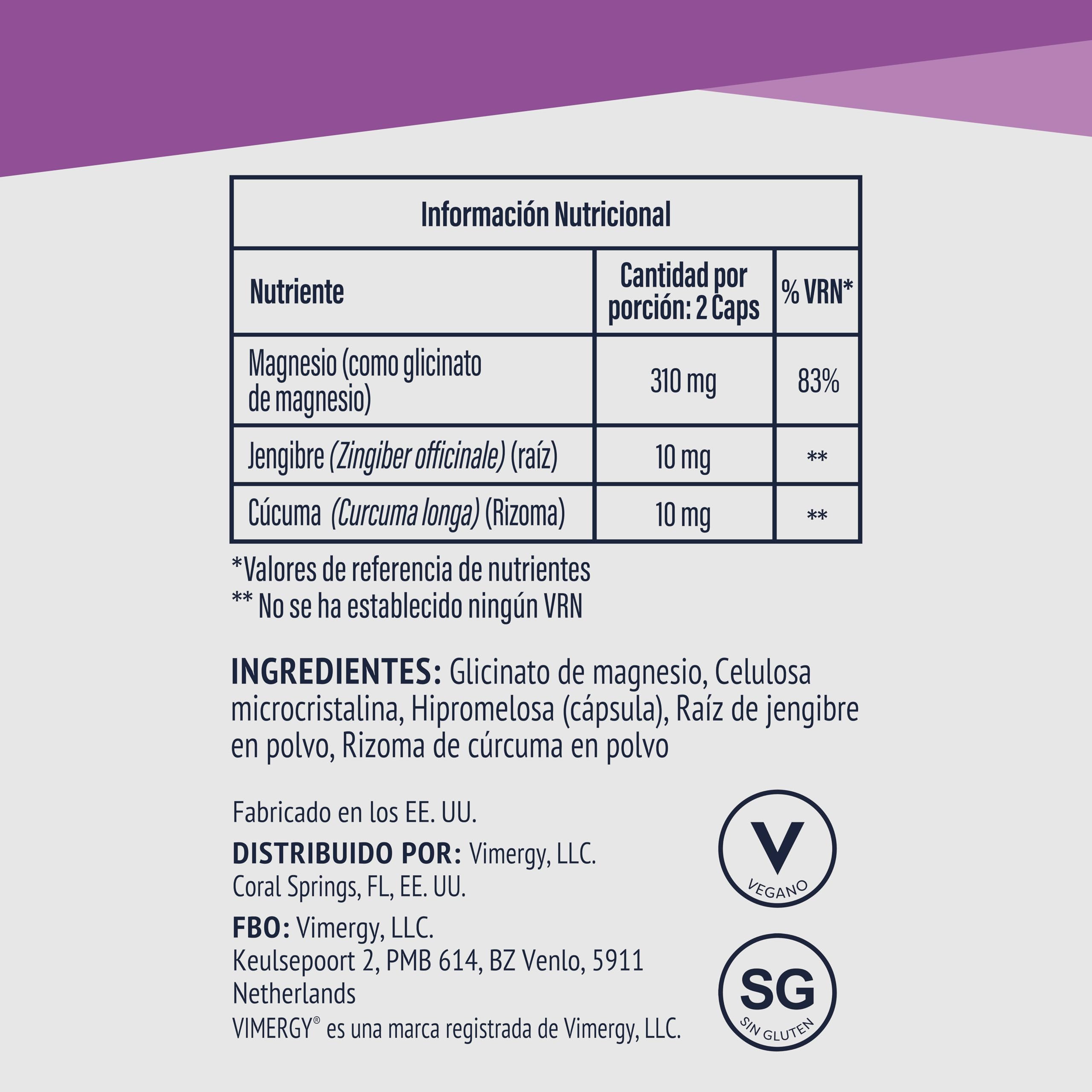 Vimergy Magnesium Glycinate – 150 Dosis – Glicinato de Magnesio – Aumenta la Energía y Reduce la Fatiga – Suplemento de Magnesio con Cúrcuma y Jengibre – Sin Gluten – Sin OMG – Apto para Keto y Paleo