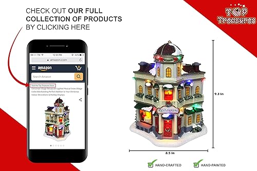 Miniatura 6 de Restaurante de pueblo de Navidad, edificio coleccionable iluminado musical de aldea de nieve, casas de pueblo navideño, complemento perfecto para