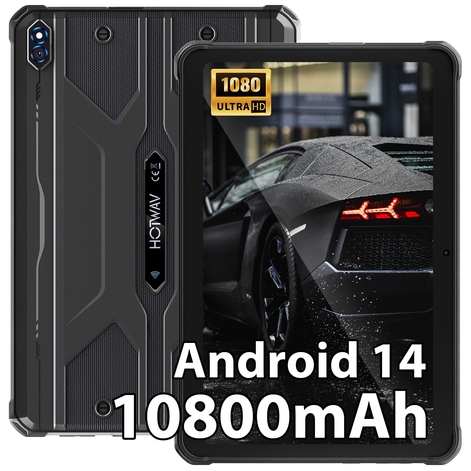 R8 Rugged Tablet 2024 Android 14, 12GB+128GB/1TB TF 10800mAh GPS Tablet, 10.1 inch HD+ Waterproof Tablets, Unisoc T606/Octa-Core/4G Dual SIM/5G WiFi/13MP+5MP Camera/IP68&IP69K/Face ID/OTG