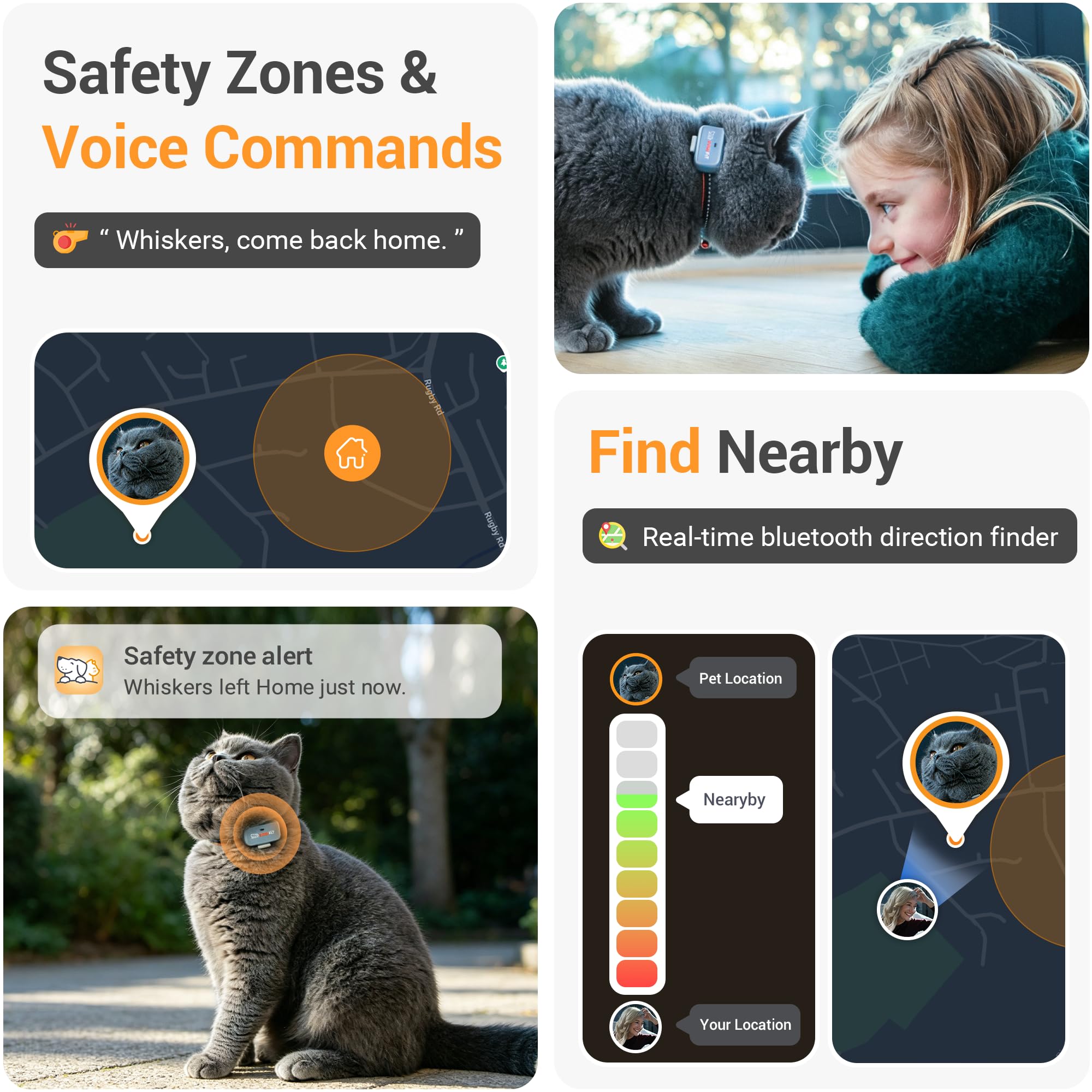 Pawfit Lite for Cats - Rilevatore GPS da 4 g, monitoraggio in tempo reale, monitoraggio delle attività, cronologia della posizione, portata illimitata, collare di sicurezza incluso, antracite