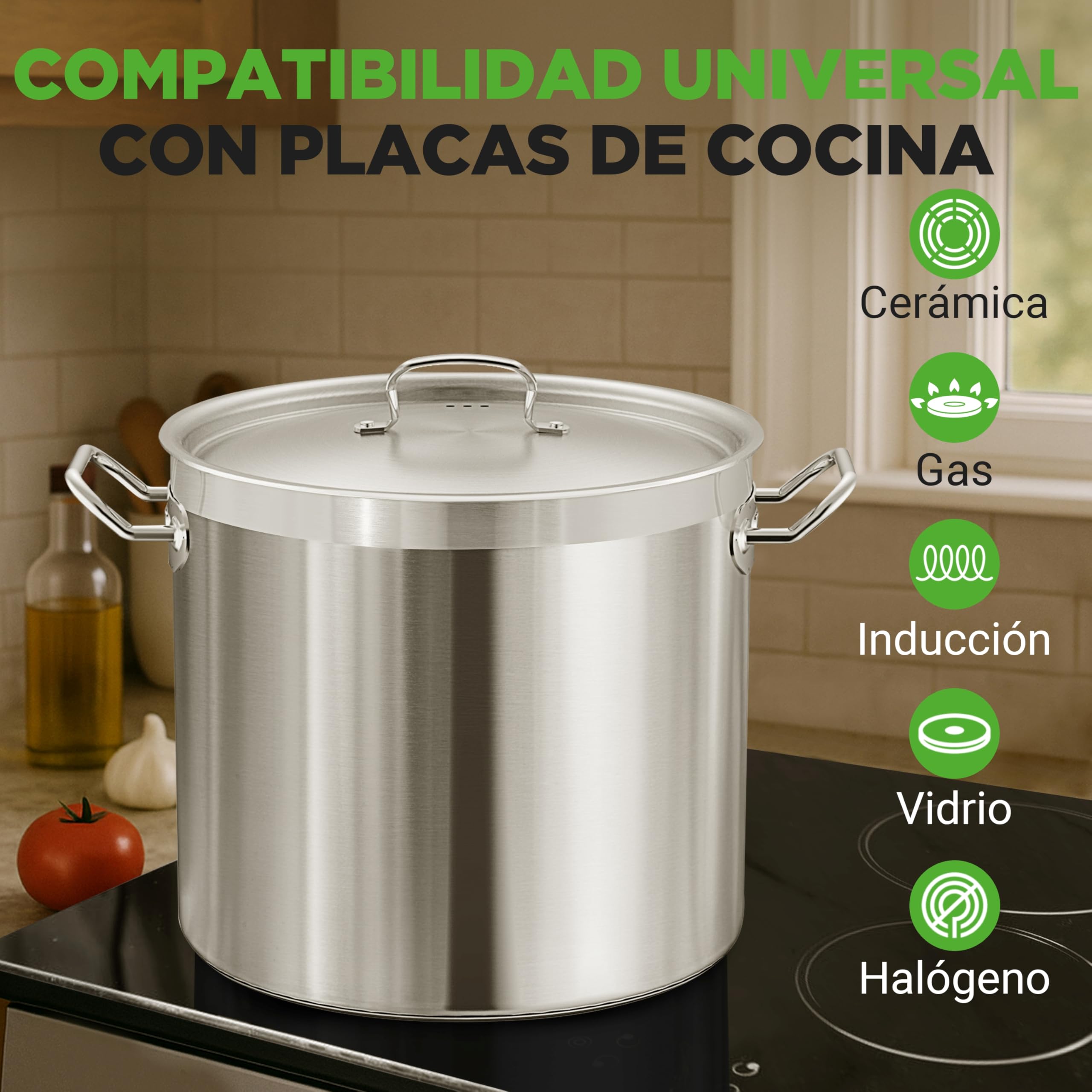 Nutrichef Olla acero inoxidable 18/8, Con tapa, Grande y resistente, Para sopas y guisos, Apta para induccion