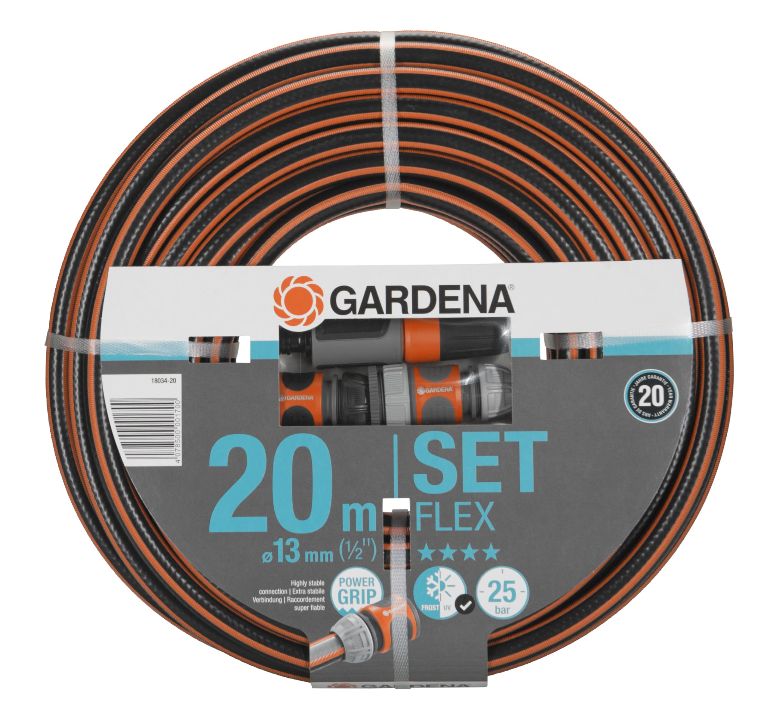 Gardena Comfort Flex 13 Mm da 1, 2 Pollici, Con Parti Di Sistema Tubo Flessibile Da Giardino Dimensionamento Stabile, Flessibile Con Profilo Di Presa Di Potenza, Nero, 20 m
