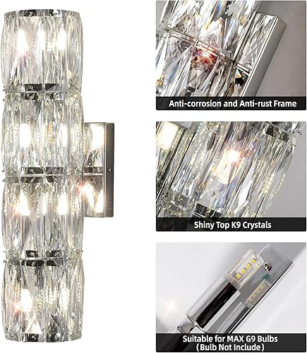 Miniatura 6 de Crystal Wall Sconces Set of Two, Modern LED Sconces Wall Lighting Fixtures Indoor Gold Wall Mounted Lamp for Bedroom Living Room Hallway Restroom