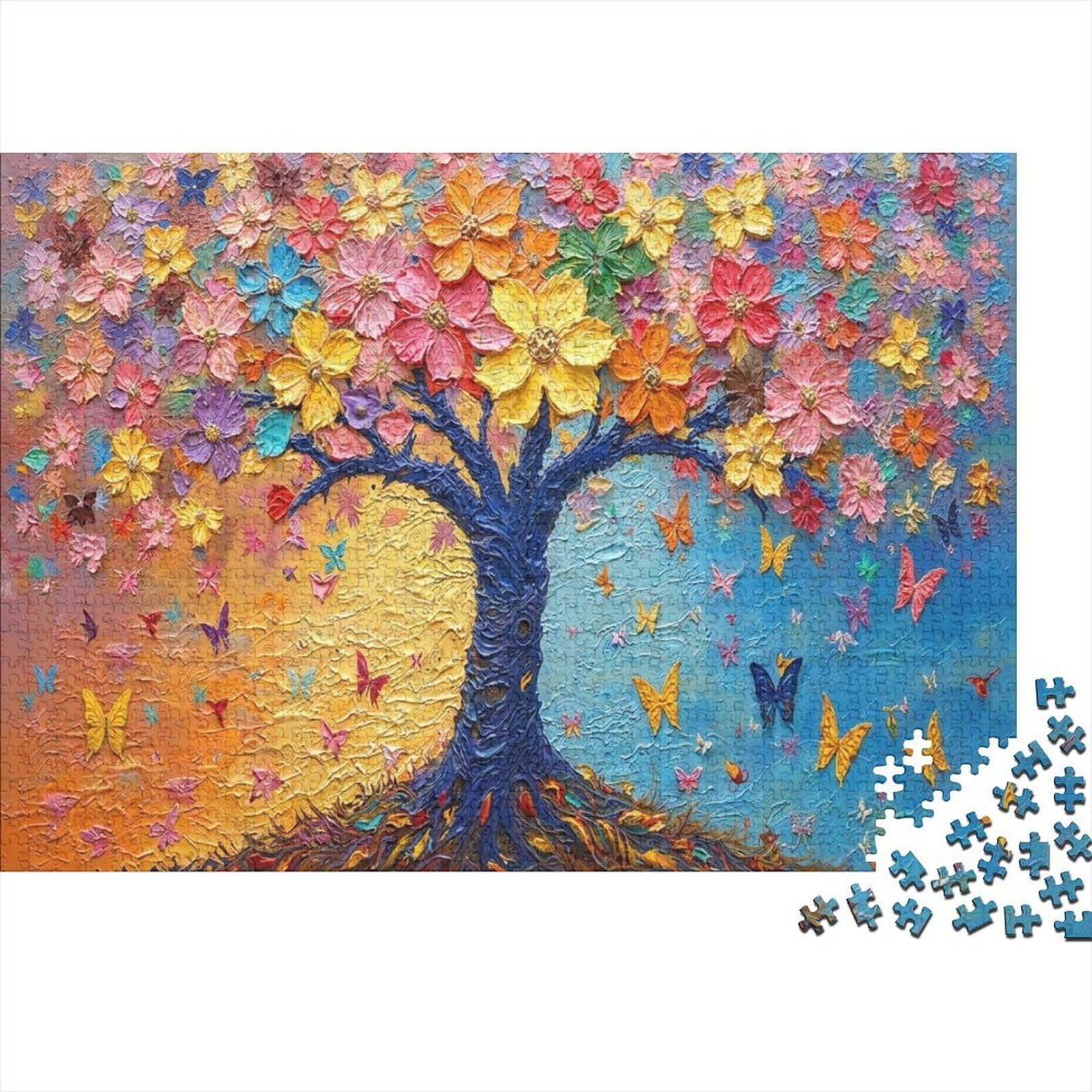 Colorful Tree 1000 Piece Jigsaw Puzzle Paper for Adults Butterfly Landscape Relaxation Family Fun Home Decor Gift 52x38cm/1000pcs