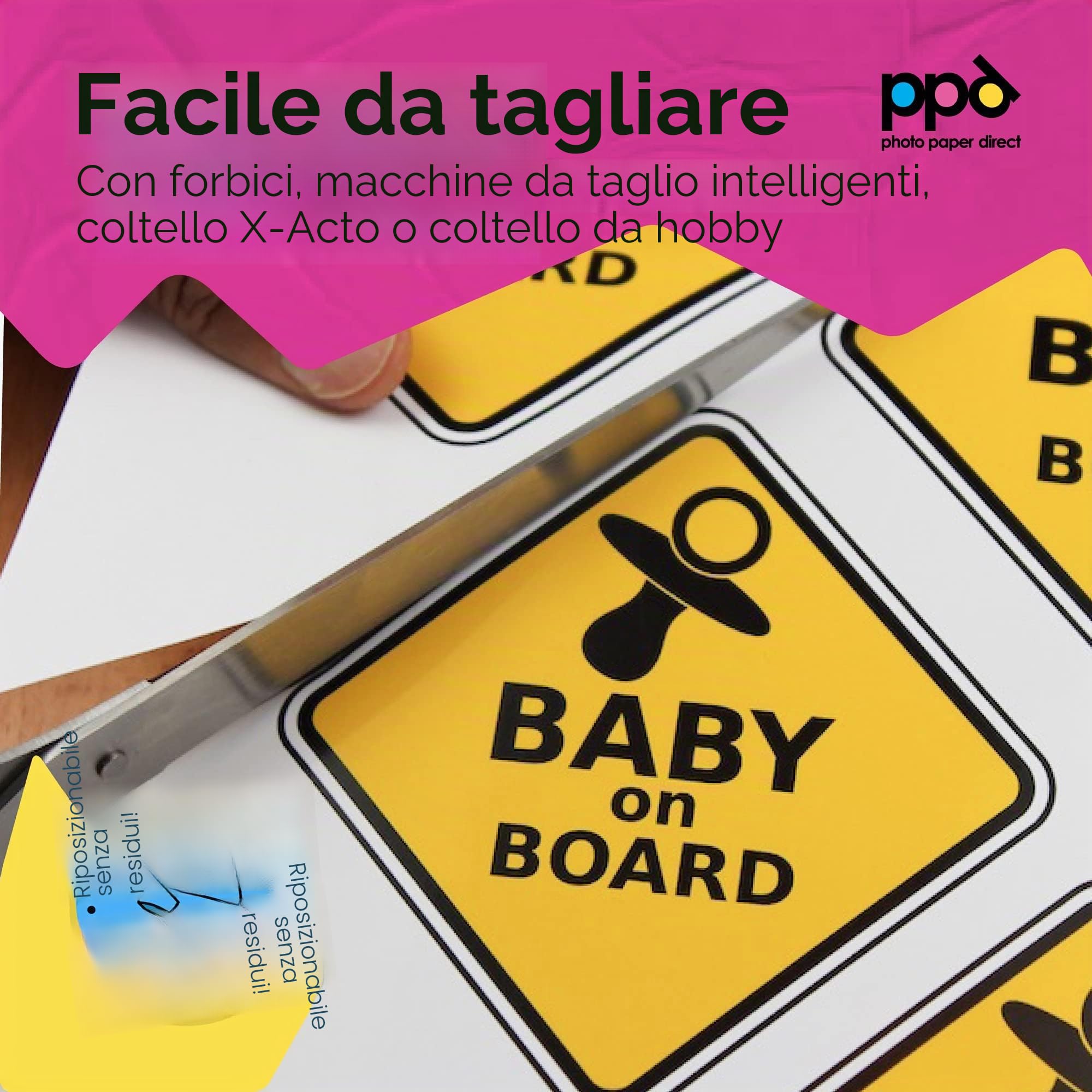 PPD A4 10 Fogli Carta Vinile Adesiva Lucida per Stampanti Inkjet - Sticker Bianco