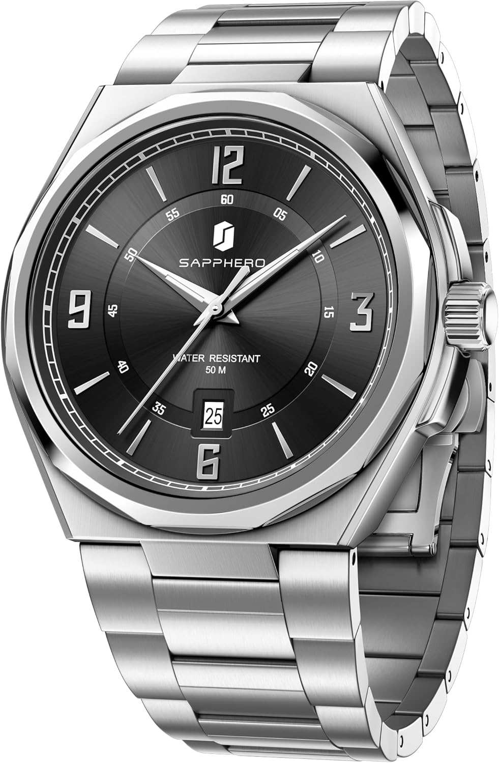SAPPHERO Watches for Men Arabic Numeral Dial Quartz Wristwatch 50M Waterproof Luminous Watches Mens Watch Work Sport Casual Dress Watch with Stainless Steel Strap Elegant Gifts for Men