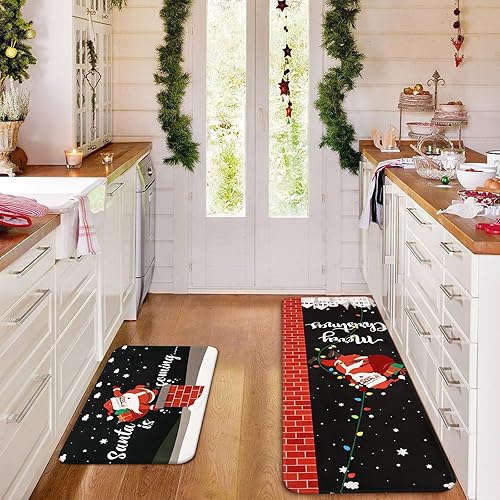 Miniatura 5 de Yinhua Alfombras de cocina de Navidad, tapetes de cocina de Navidad para suelo con 8 calcomanías antideslizantes, alfombras de cocina