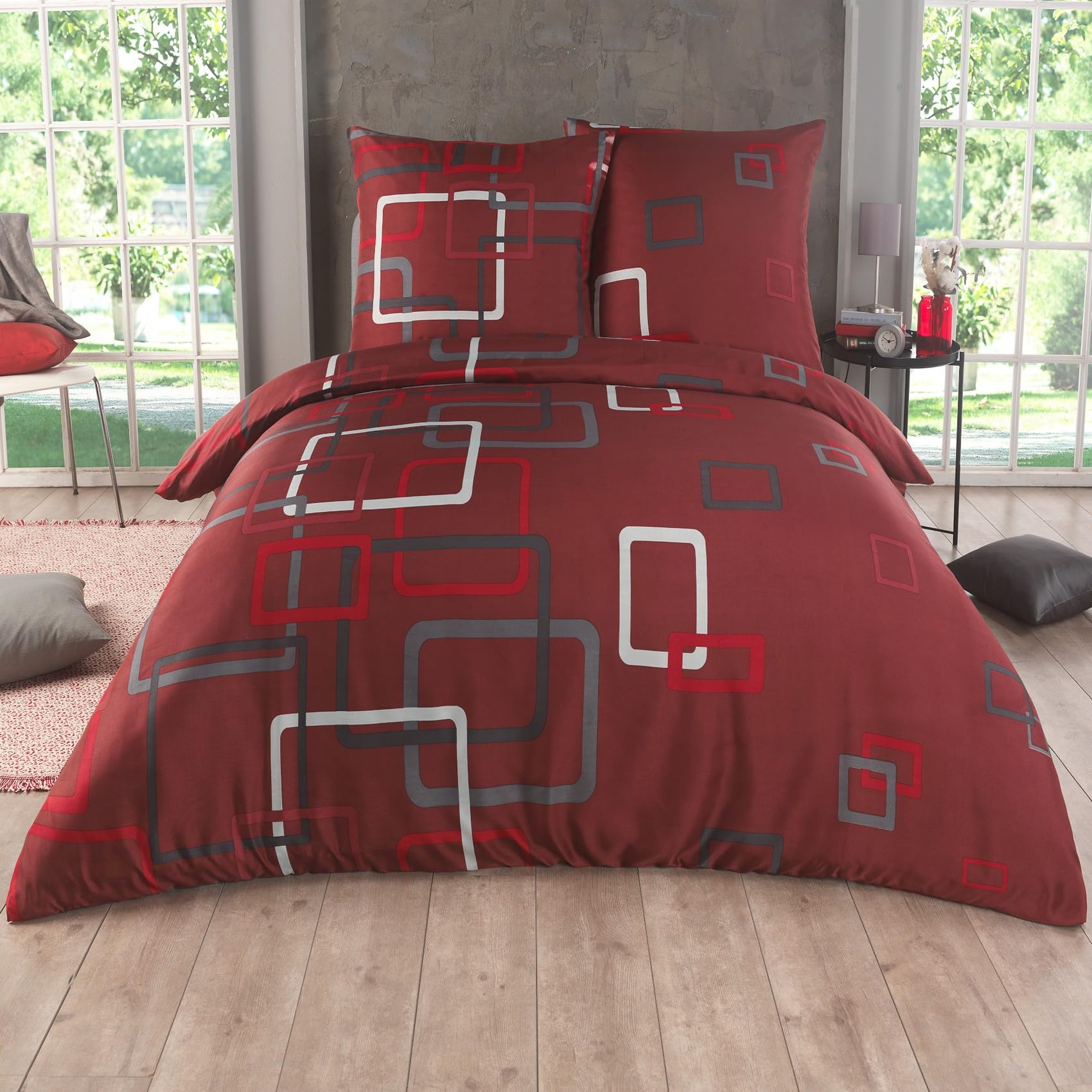 Kuscheli 3-teilige Bettwäsche 200x200 – Mikrofaser Oeko-TEX, 1 Bettbezug 200x200 & 2 Kissenbezüge 80x80, Reißverschluss, weich & bügelfrei – Rot Kariert
