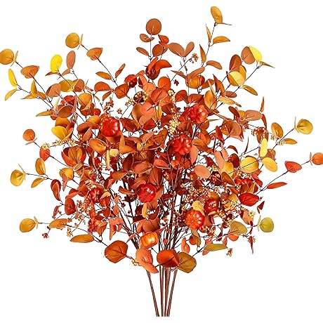 Sggvecsy 6 Pcs Artificial Autumn Branches with Berries, Autumn Eucalyptus Leaves Foam...
