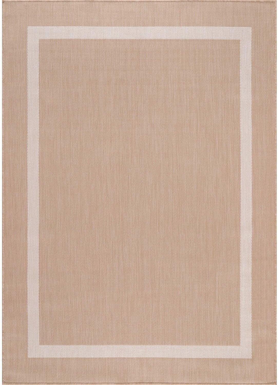 Beverly Rug Modern Bordered Indoor Outdoor Rug, Outside Carpet for Patio, Deck, Porch Beige 8X10 Less than 0.25 inch 8' x 10' Rectangle