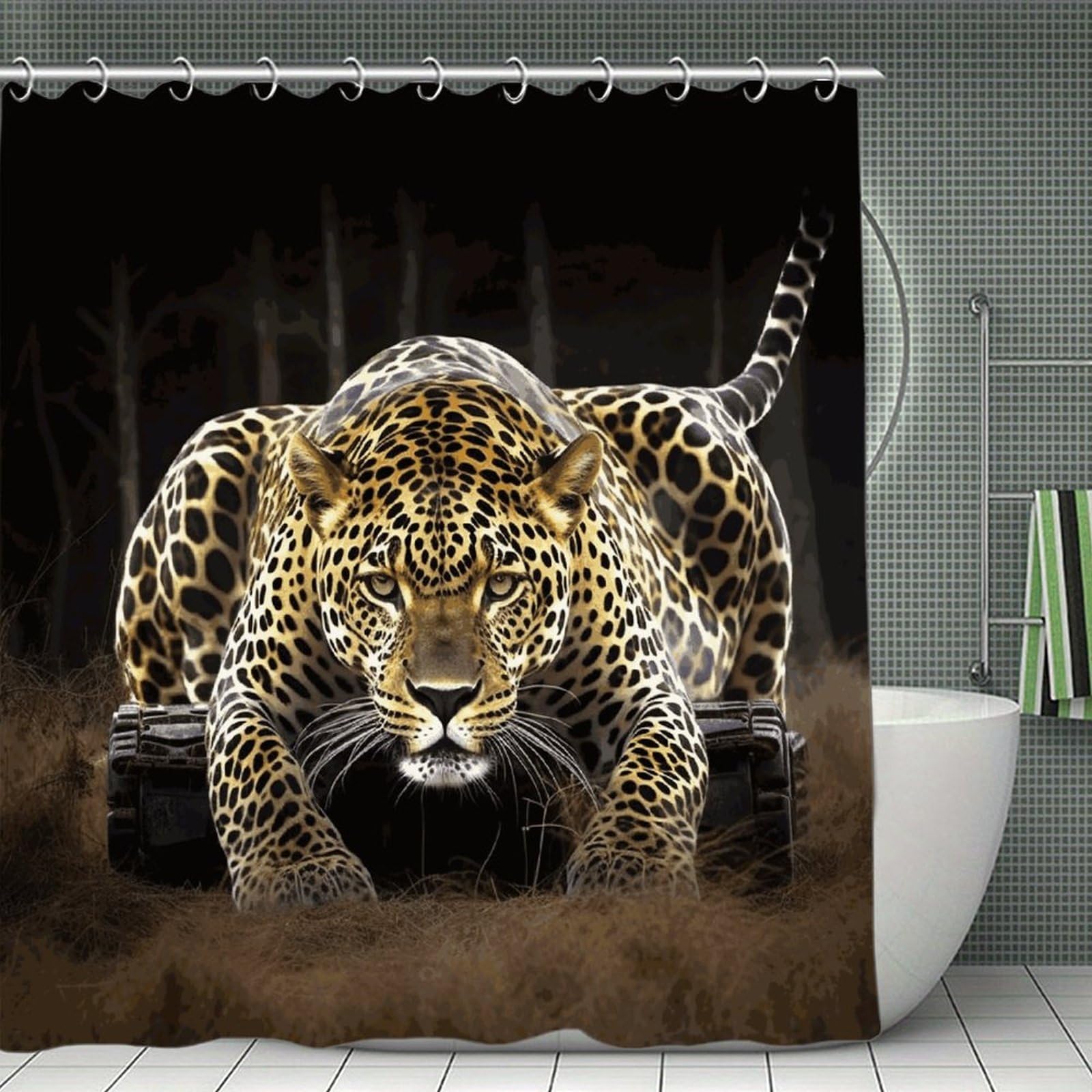 FekiLoot Leopard2 Shower Curtain with Hooks Modern Farmhouse Bathroom Curtain Waterproof Cloth Bath Curtains Cute Washable Blackout Privacy Curtains for Bathroom Bathtub 70.8"x70.8"
