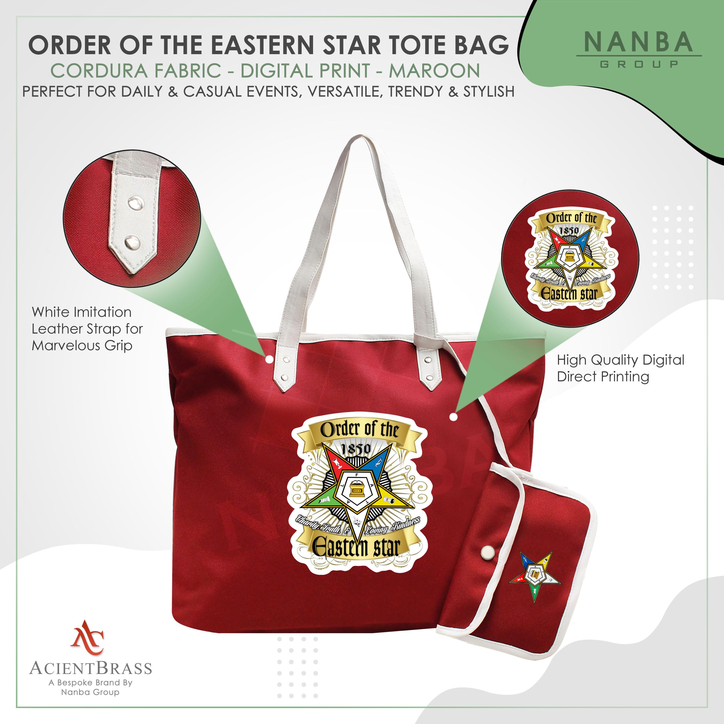 1850 Order of the Eastern Star Design Tote Bag with Matching Pouch