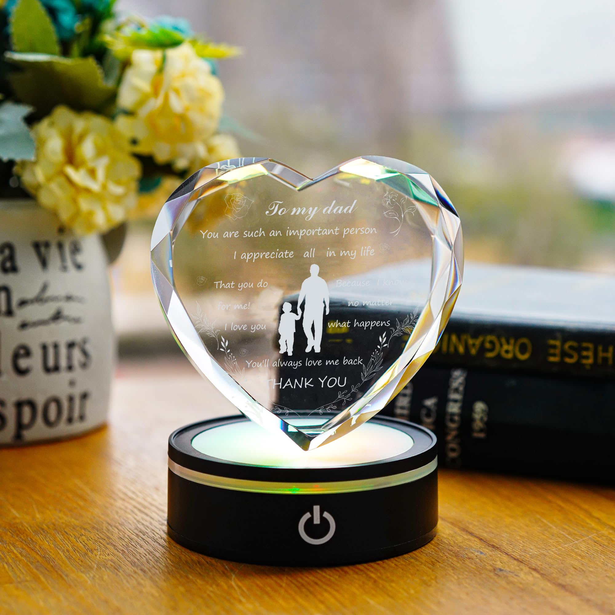 kanpura Regalo per papà cuore di cristallo regali luce notturna significativo regalo di cristallo per papà decorazione della tavola per compleanno Ringraziamento vacanze