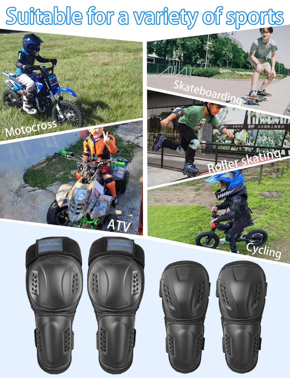 Kids Knee Shin Guard with Elbow Pads for Cycling Motorcycle ATV, Outdoor Sports Protective Gear Suitable for Motocross Skateboarding Skating e-Bike Dirt Bike (Black(for 3-9 YO))