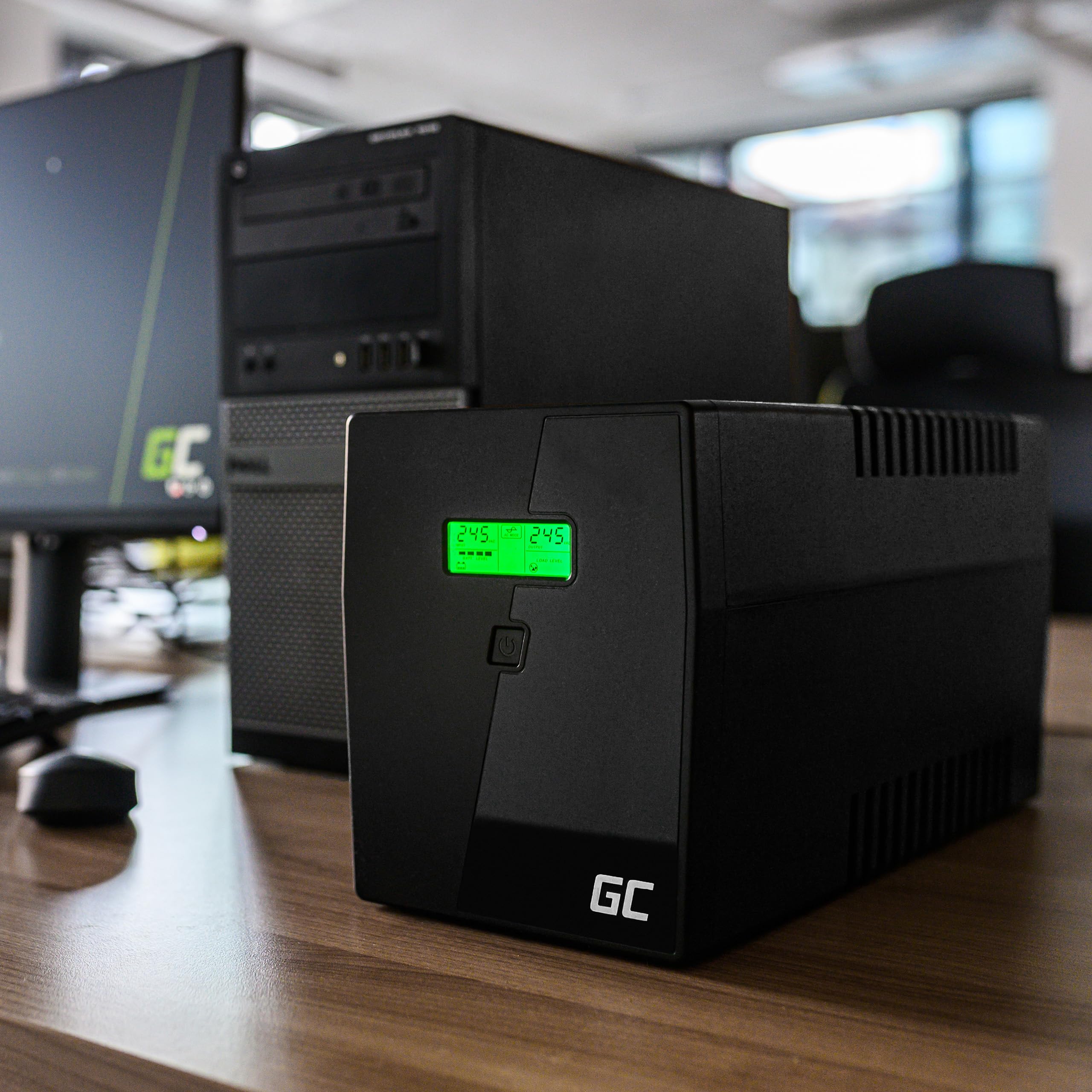 Green Cell UPS Onduleur 600-999VA (360W) 230V Alimentation d'énergie Non interruptible Line-Interactive AVR Alimentation sans Interruption pour Ordinateur USB/RJ11 2X Schuko Prises Affichage LCD