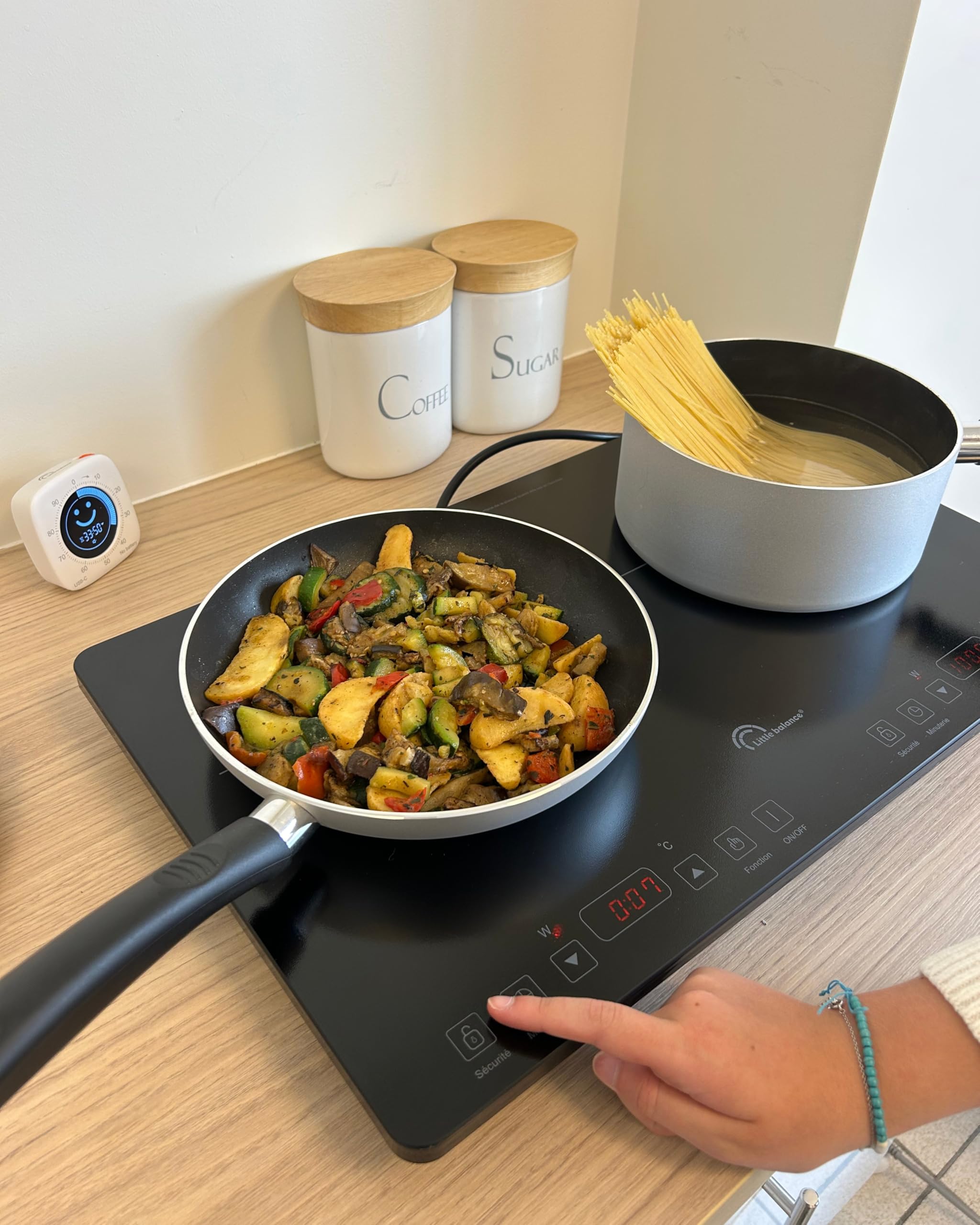 LITTLE BALANCE 8858 Little Induction Duo, Plaque de cuisson induction 2 feux, Plaque de cuisson portable, Cuisson rapide, Thermostat réglable 10 niveaux de température, Jusqu’à 240°C, 3500W, Noir